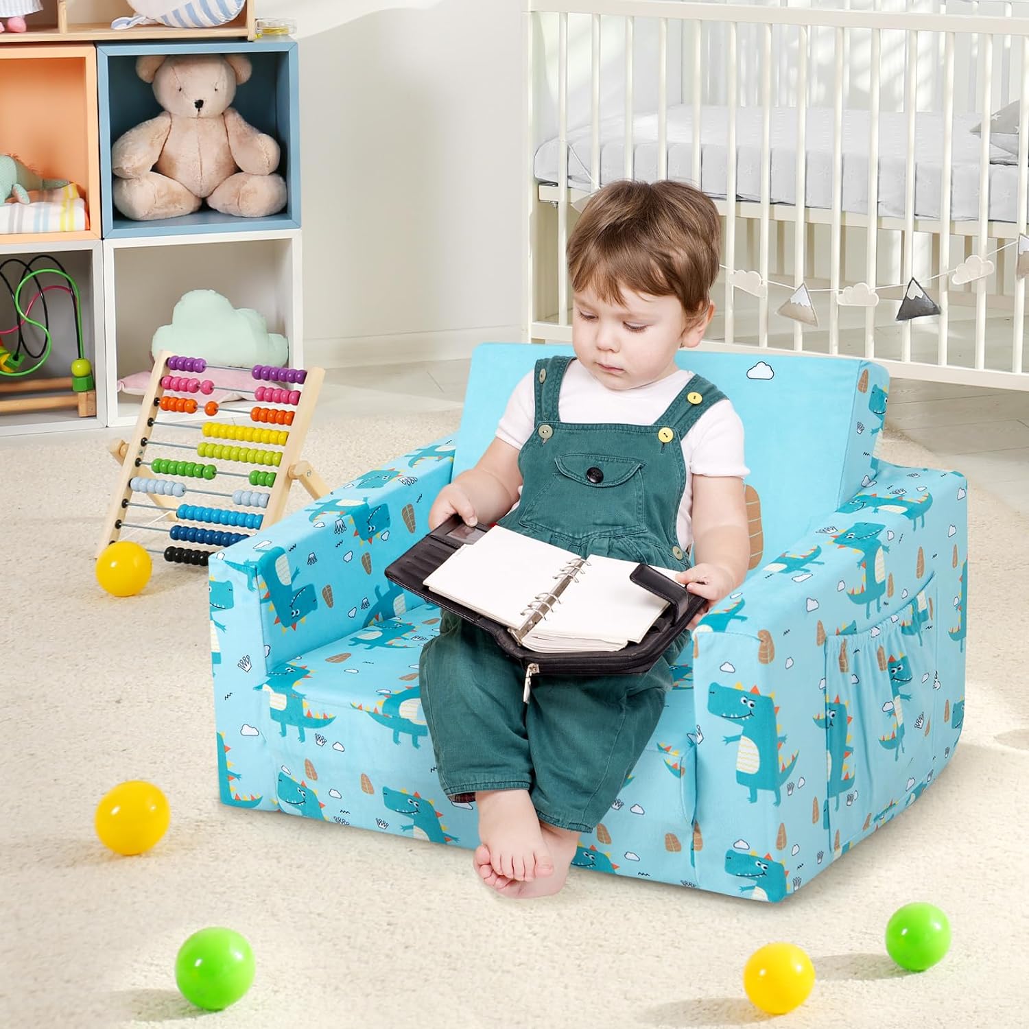 Sofá para niños, sofá abierto 2 en 1 con estructura de esponja resistente, tela