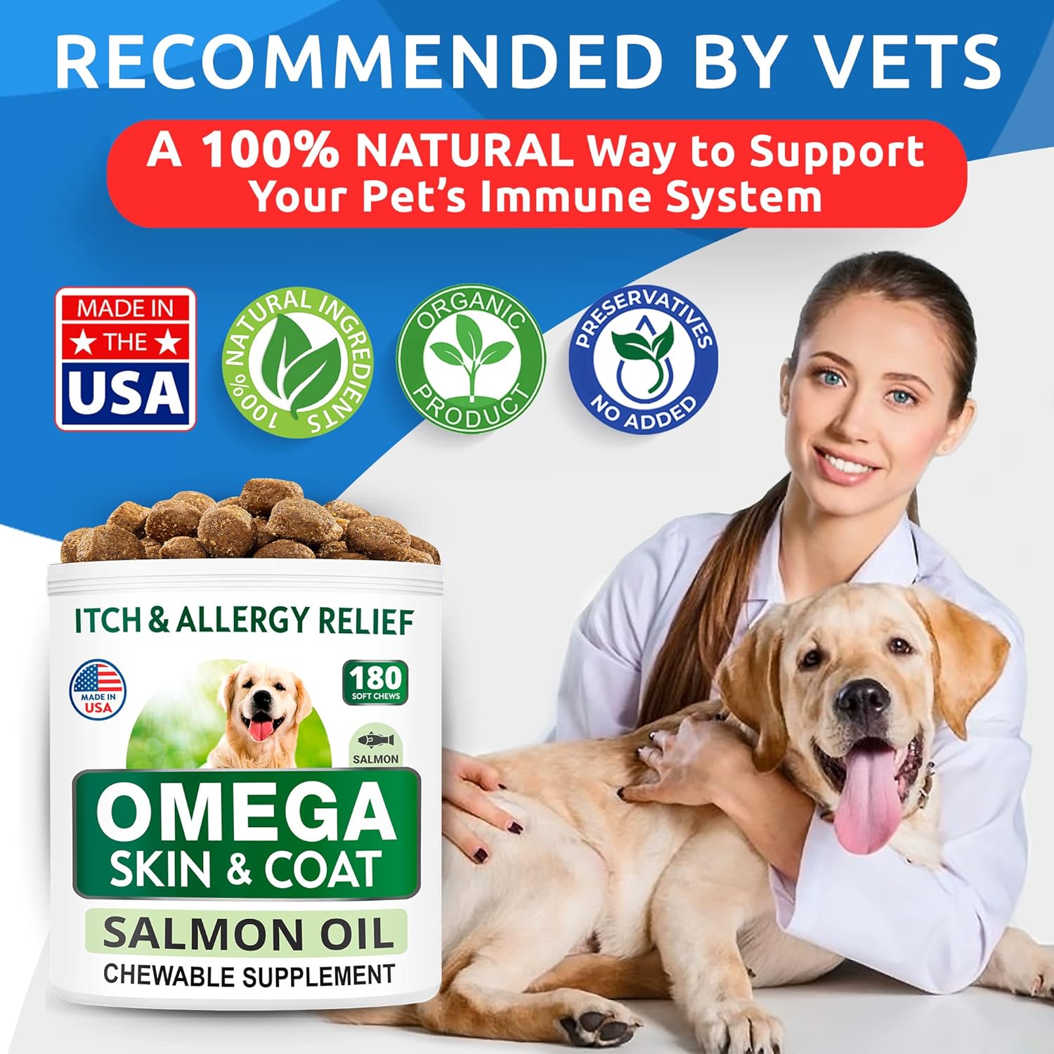 Omega-oro más aceite de salmón, Para perros y gatos, 180