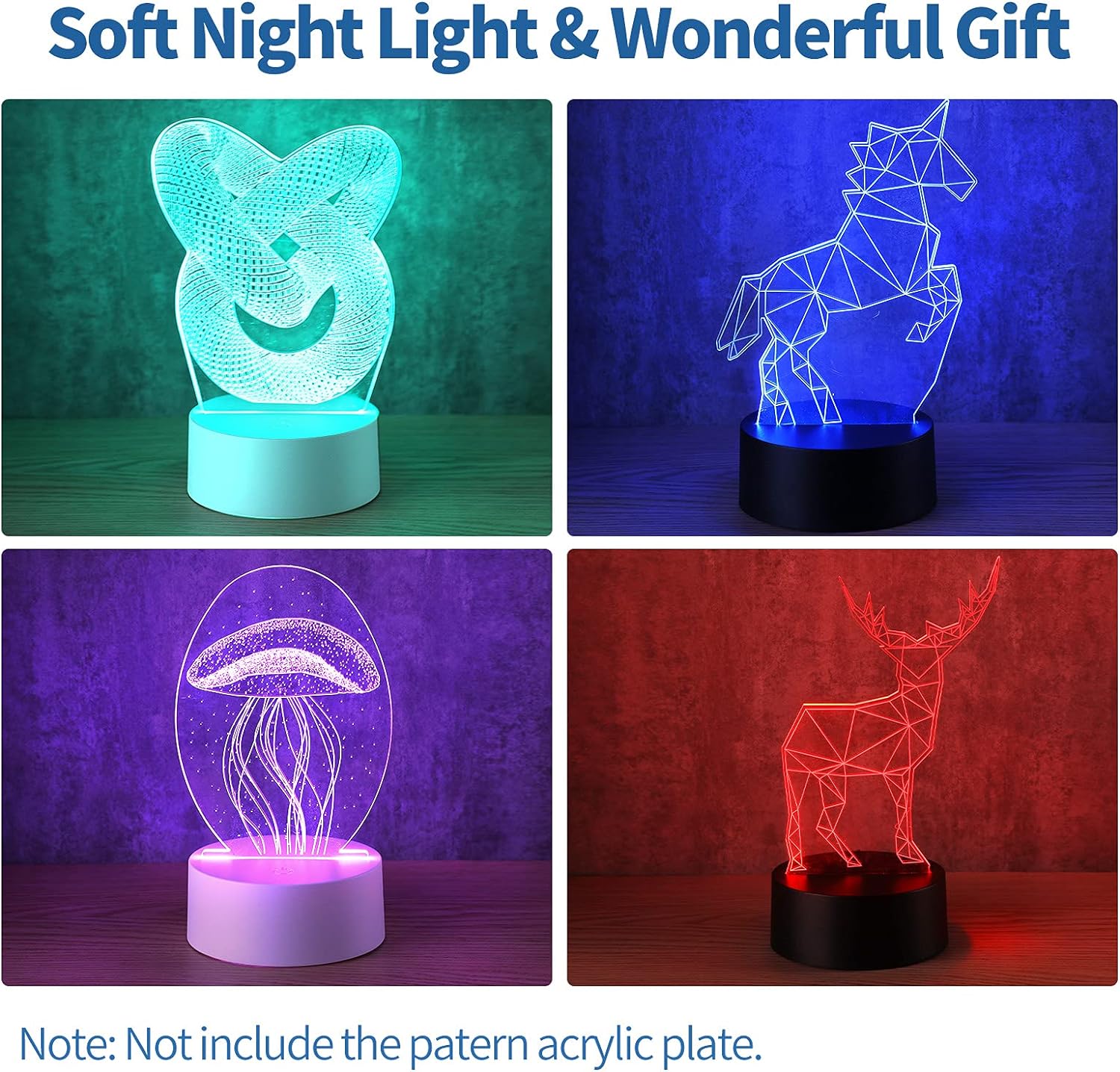 Paquete de 35 bases de luz LED 3D, 16 colores, base de luz LED de noche con