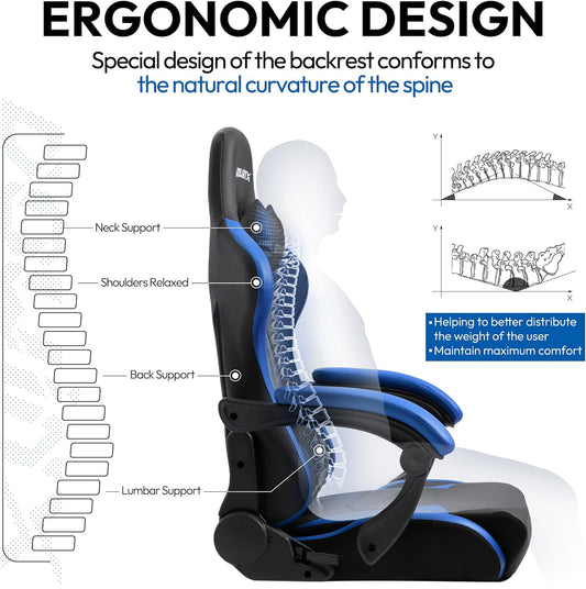 Silla ergonómica para juegos estilo de carreras reclinable con soporte lumbar