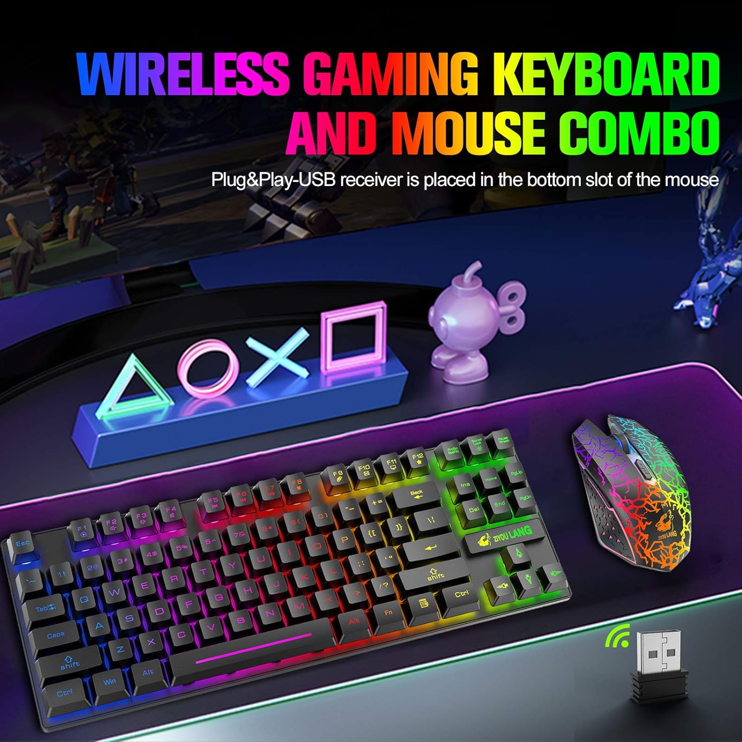 Combo de teclado y mouse inalámbricos para juegos  