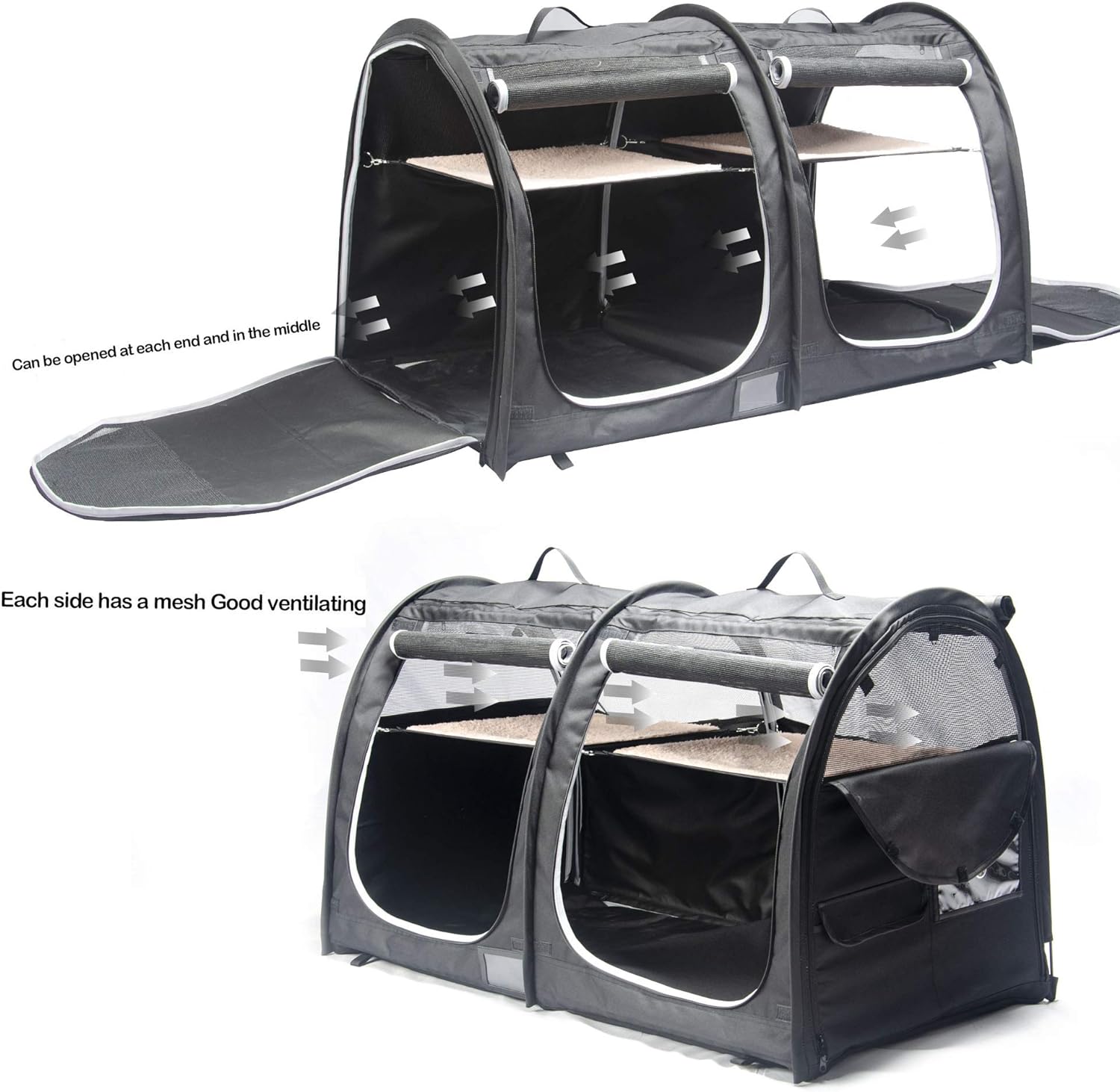 Mispace Jaula portátil para gatos con doble compartimento, fácil de plegar y
