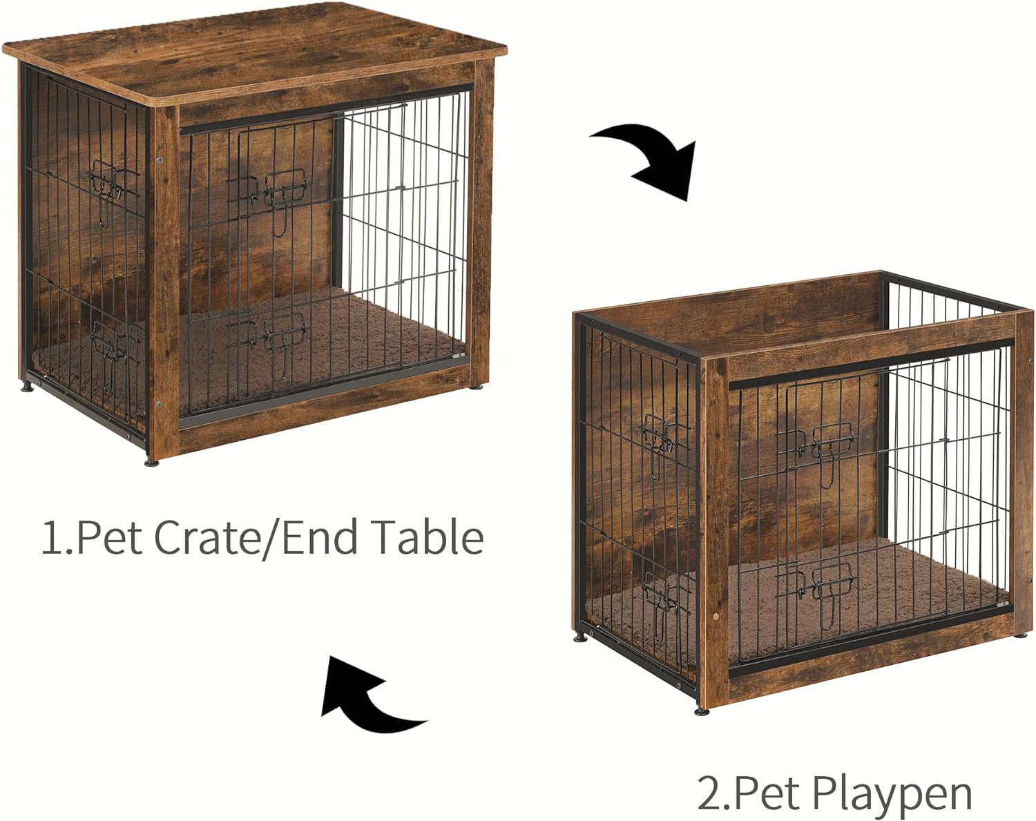 Mueble de jaula para perros con cojín, mesa de madera para perros, muebles de