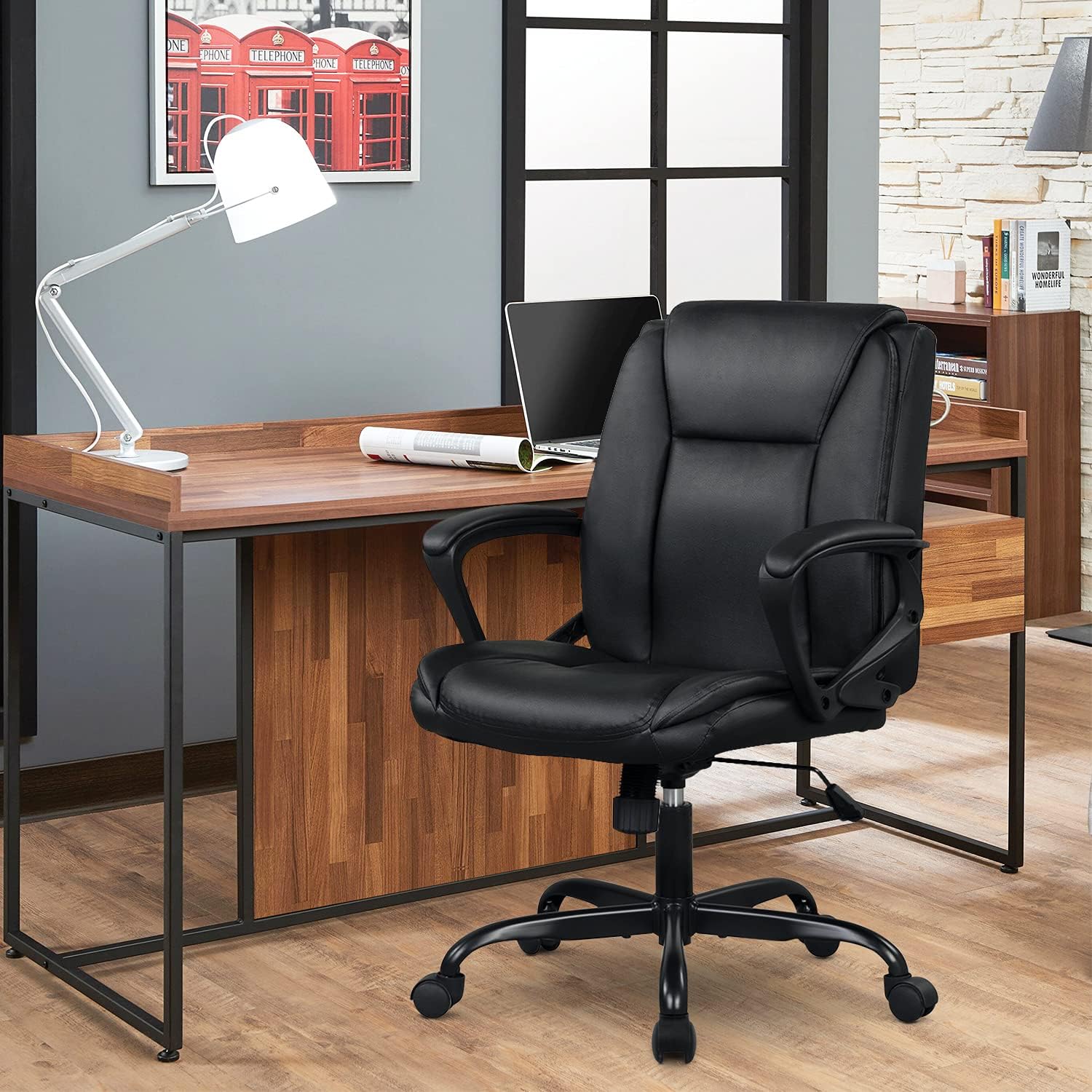 Silla de oficina en casa silla de escritorio ergonómica de piel sintética silla