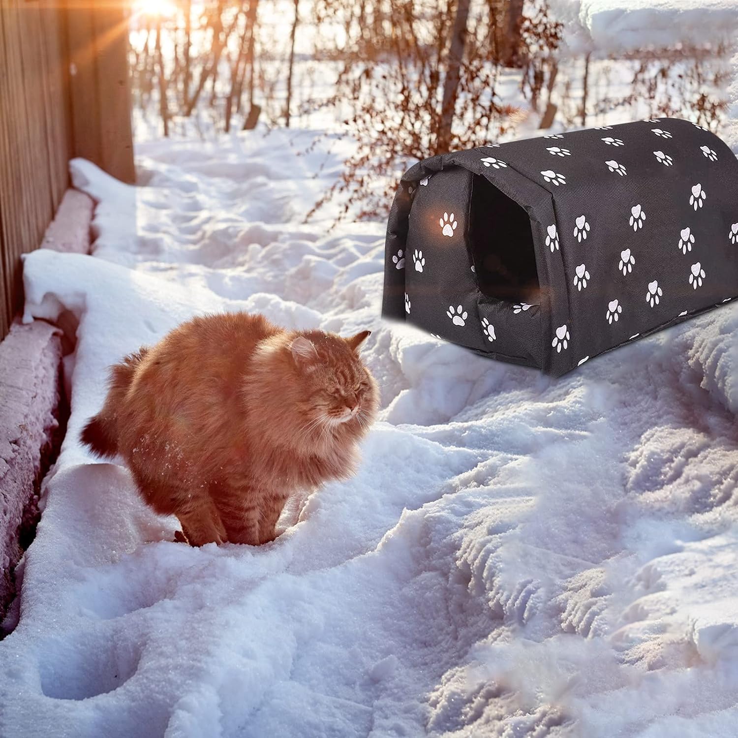 YOMEESOUL Casa de invierno para gatos para exteriores, resistente a la