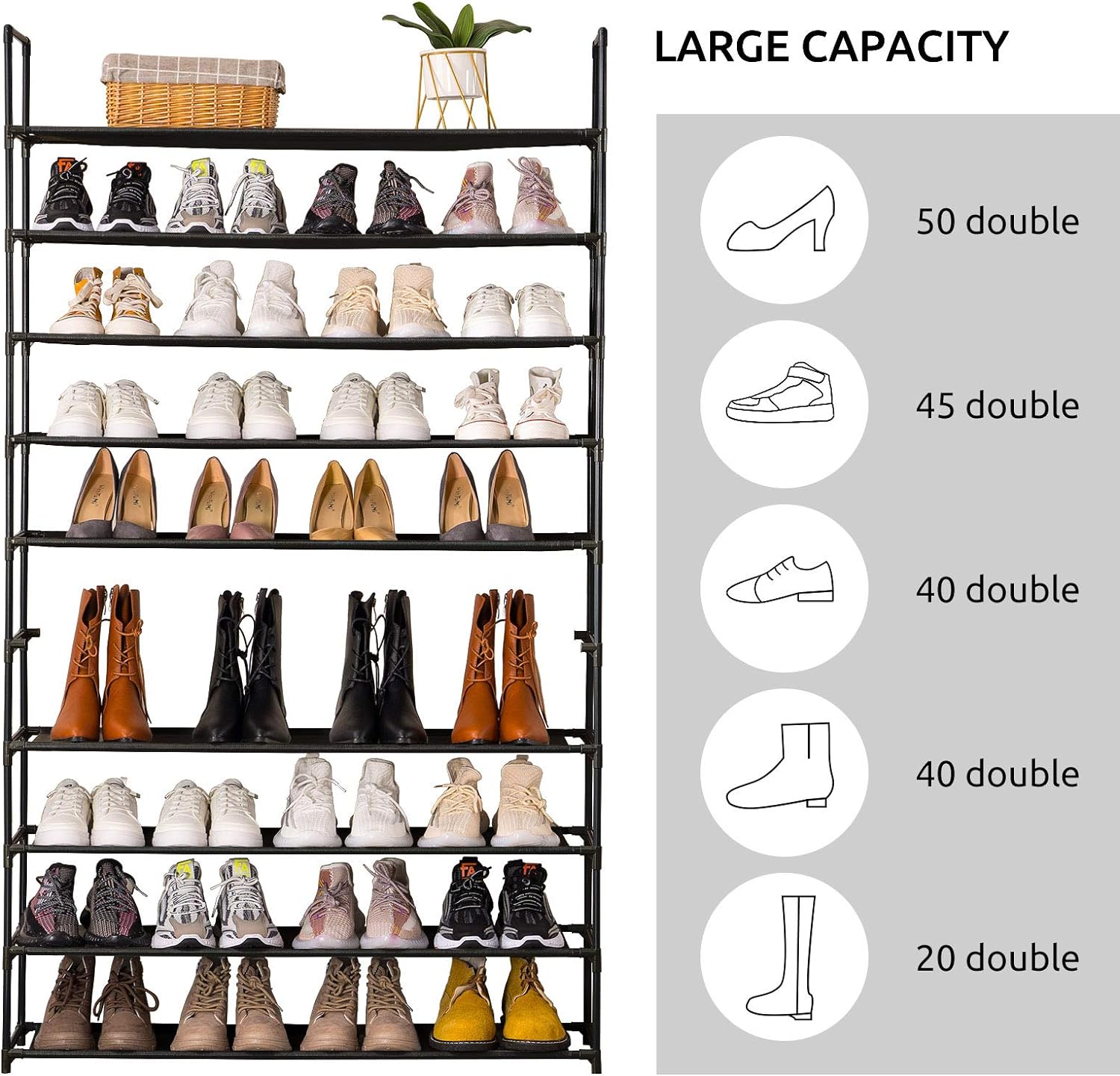 Apicizon Zapatero de 10 niveles, 50 pares de organizadores de almacenamiento de zapatos