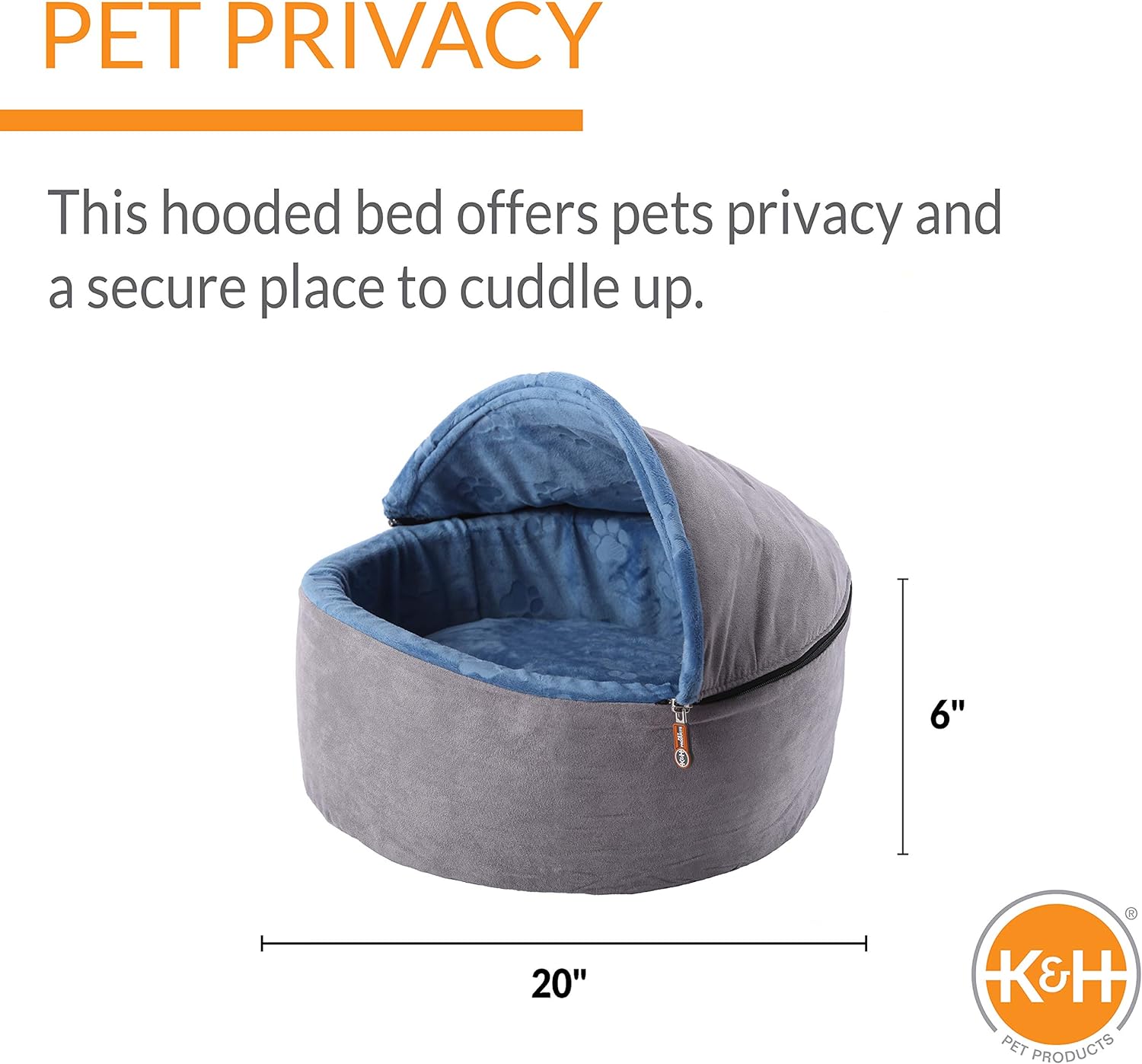 K&H Products Cama de gatito con capucha para gatos o perros, color azulgris,