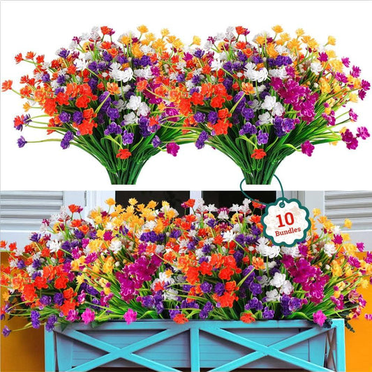 10 flores artificiales para exteriores decoración de flores de plástico - VIRTUAL MUEBLES