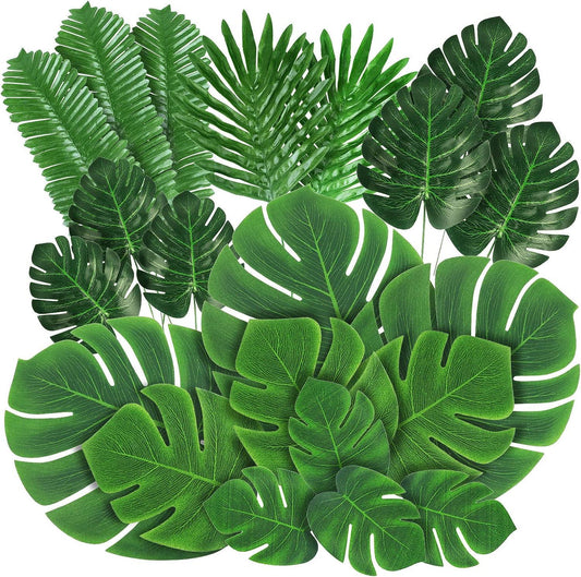 100 hojas de palma artificiales, 7 tipos, hojas de Monstera tropicales - VIRTUAL MUEBLES