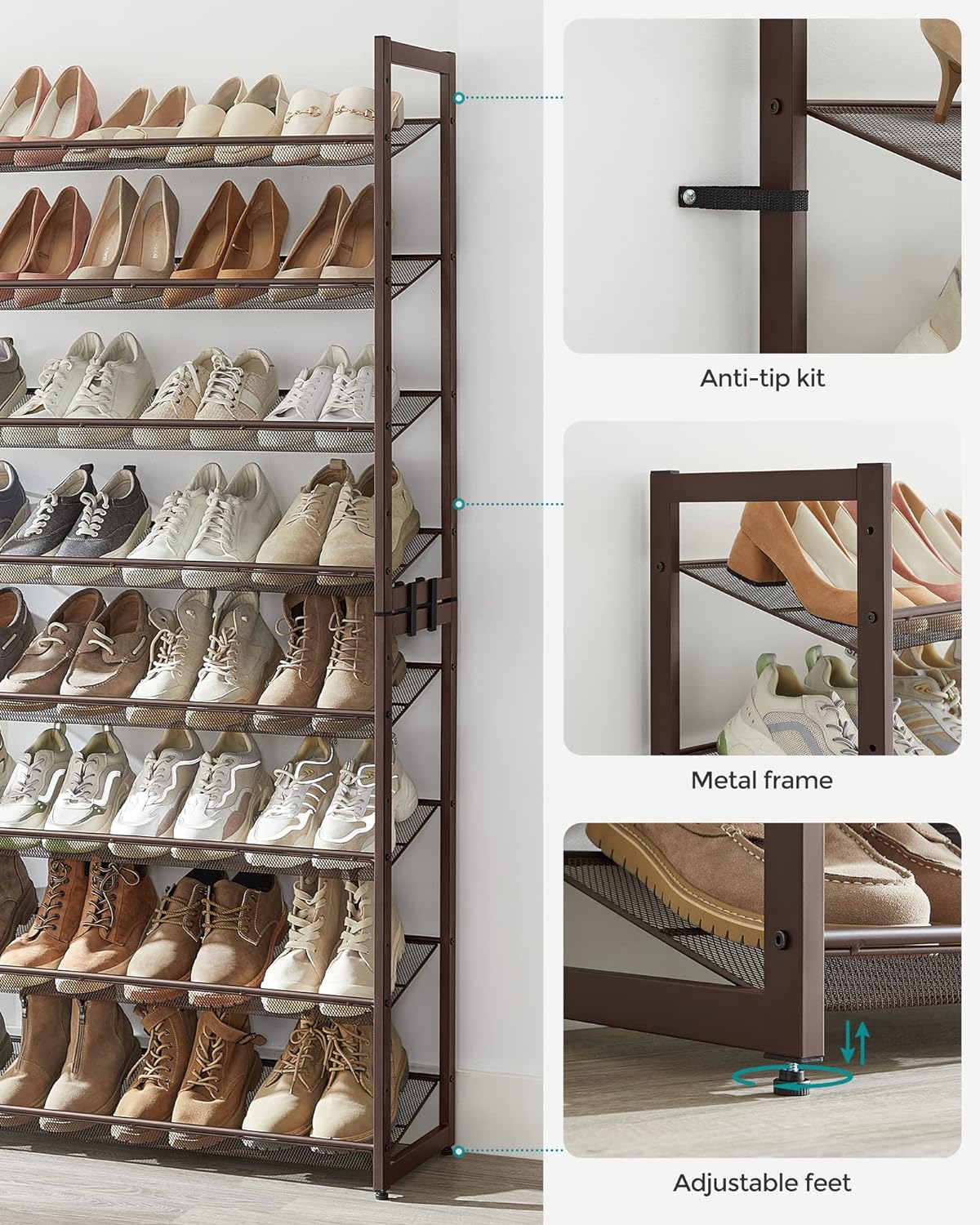 SONGMICS-Zapatero de 8 niveles de altura, organizador de almacenamiento de  zapatos, resistente, de Metal, estrecho, para entrada de armario -  AliExpress