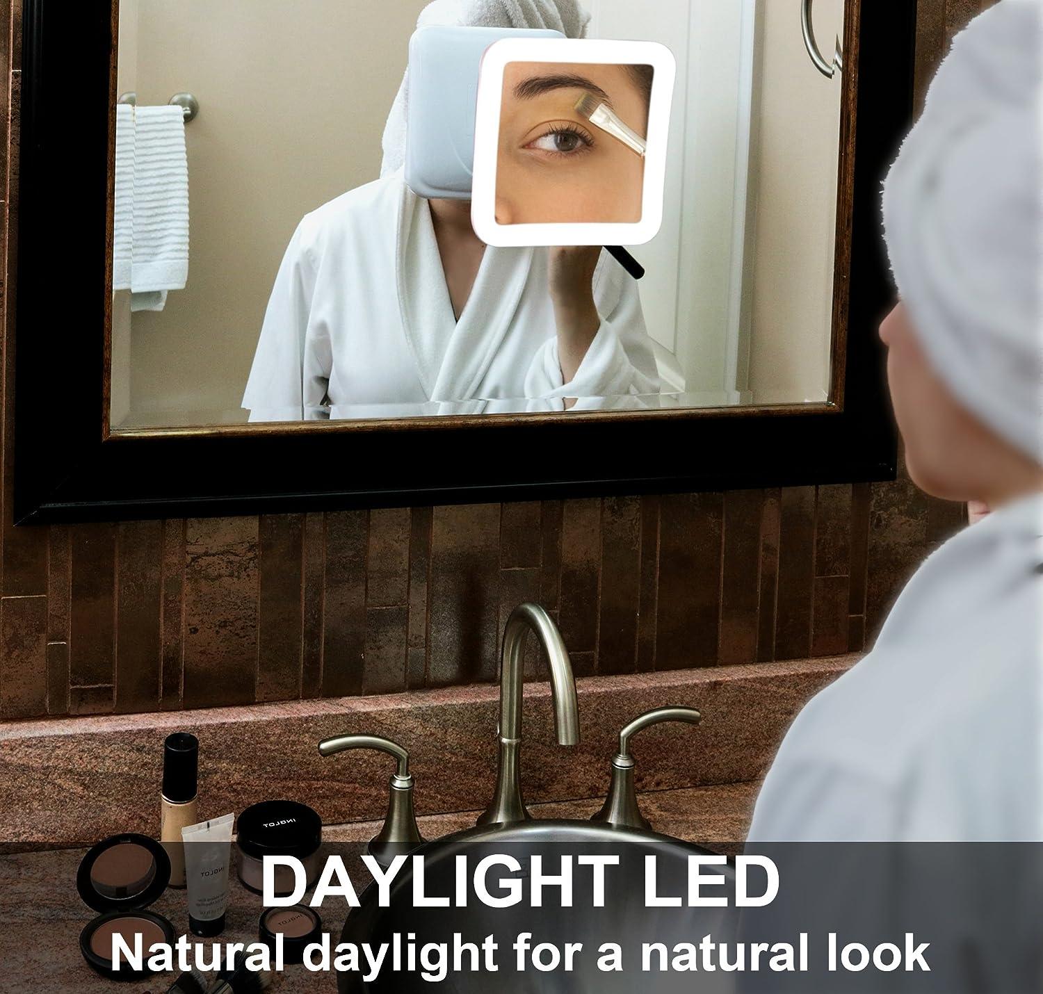Fancii espejo de maquillaje de viaje, aumento 1x/10x con luz led, compacto,  portátil, espejo plegable amplio iluminado de 5 pulgadas