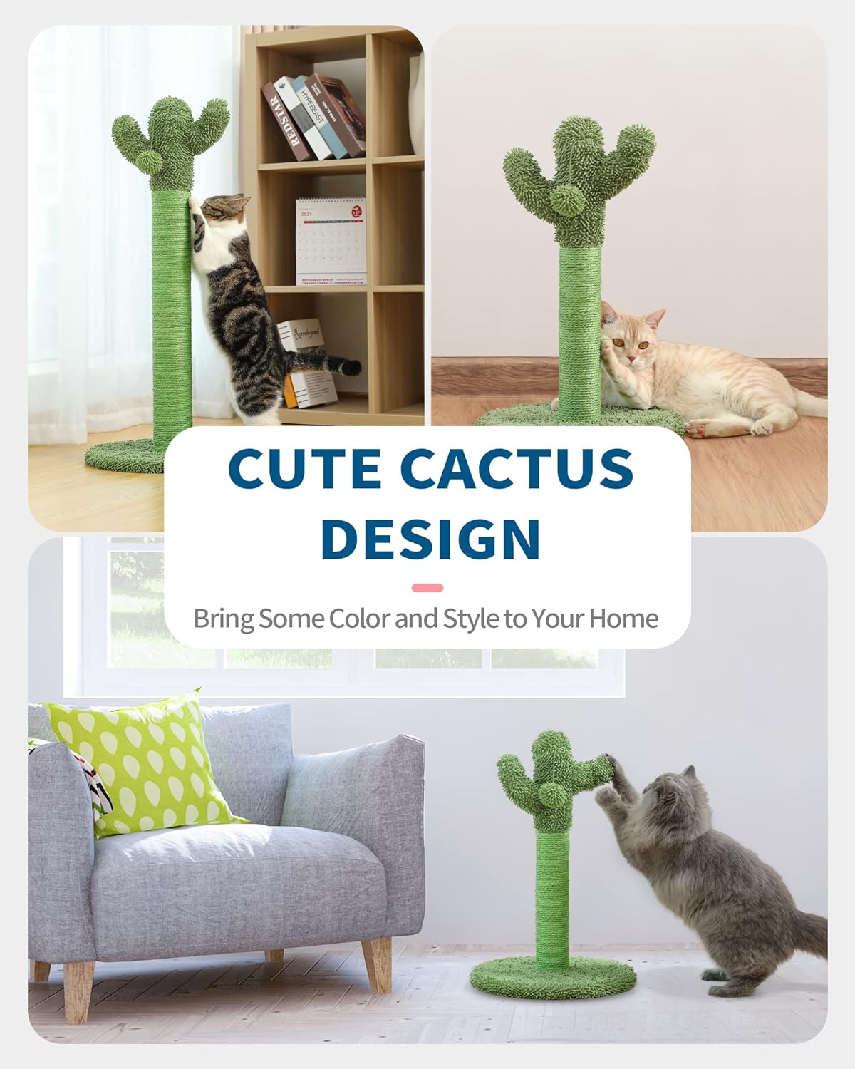 Poste rascador para gatos, rascador de cactus con cuerda de sisal natural para