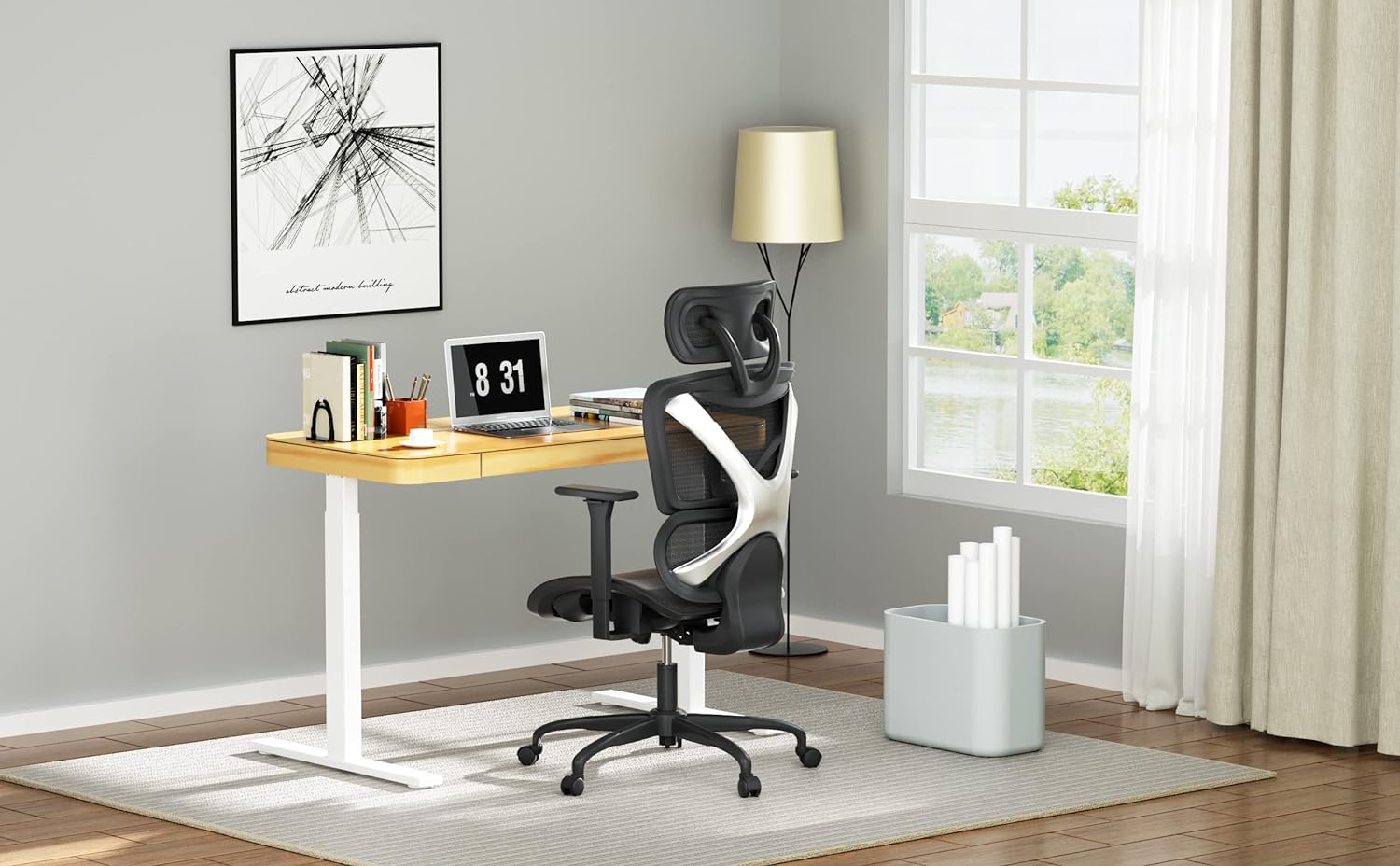 GABRYLLY Silla de oficina ergonómica, silla de escritorio de malla, soporte  lumbar y brazos abatibles ajustables, asiento ancho suave, inclinación de