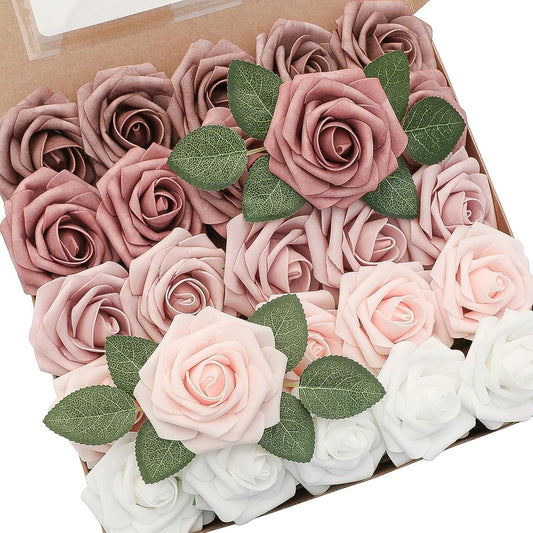 Flores artificiales, 25 piezas de rosas falsas de espuma de aspecto real con - VIRTUAL MUEBLES