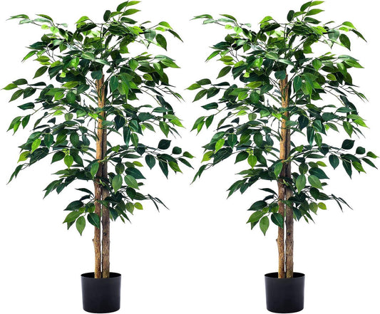 2 paquetes de árboles de ficus artificiales de 4 pies con hojas realistas y - VIRTUAL MUEBLES
