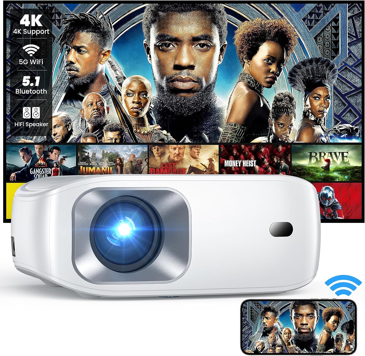 Proyector 4K con WiFi y Bluetooth compatible, FHD 1080P Mini proyector -  VIRTUAL MUEBLES