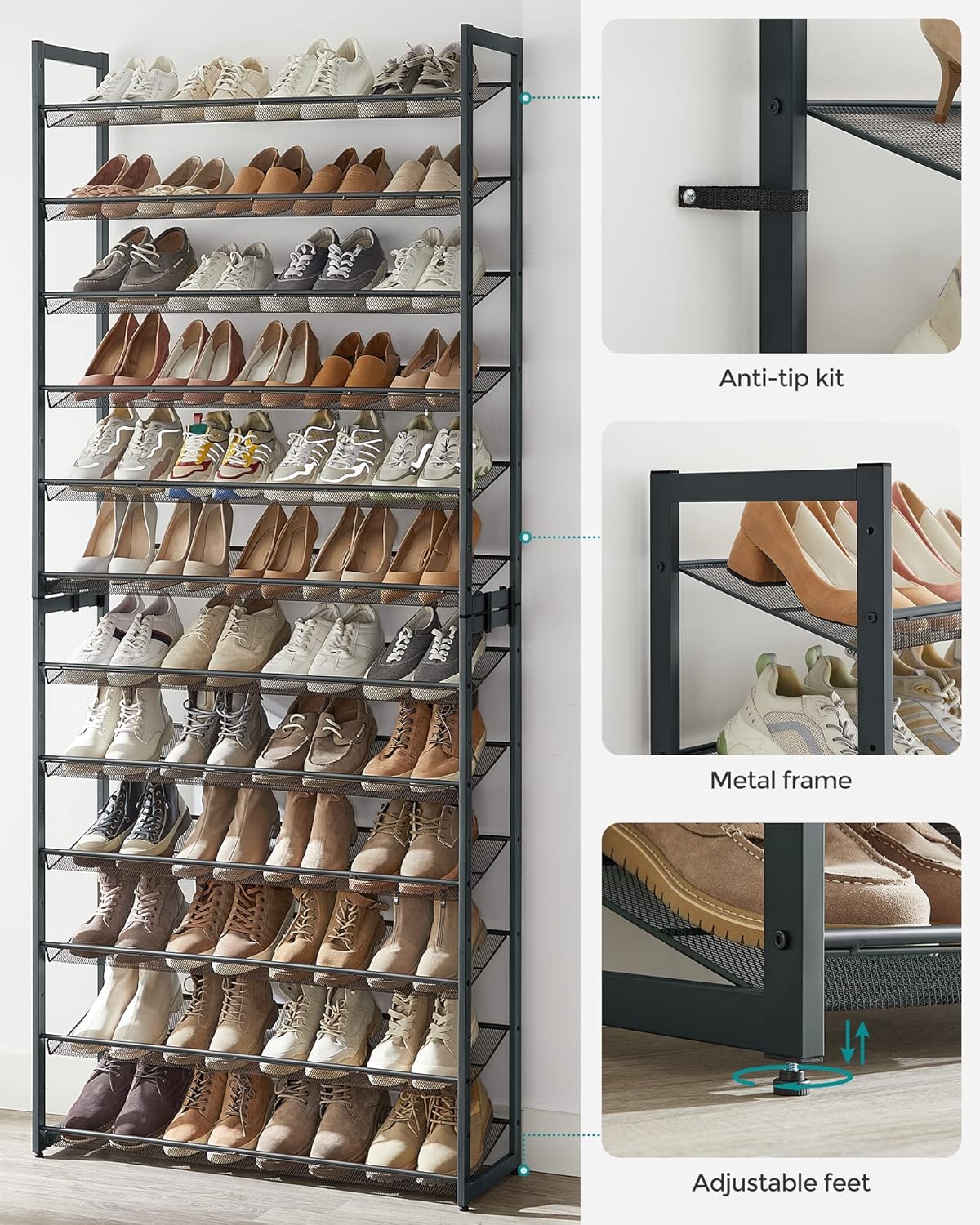 SONGMICS-Banco de zapatos de 3 niveles, Zapatero para entrada, organizador  de almacenamiento con asiento acolchado de espuma, lino, marco de Metal,  para sala de estar - AliExpress