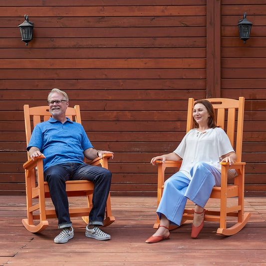 Mecedora de patio, mecedora de madera de polietileno con respaldo alto, sillas