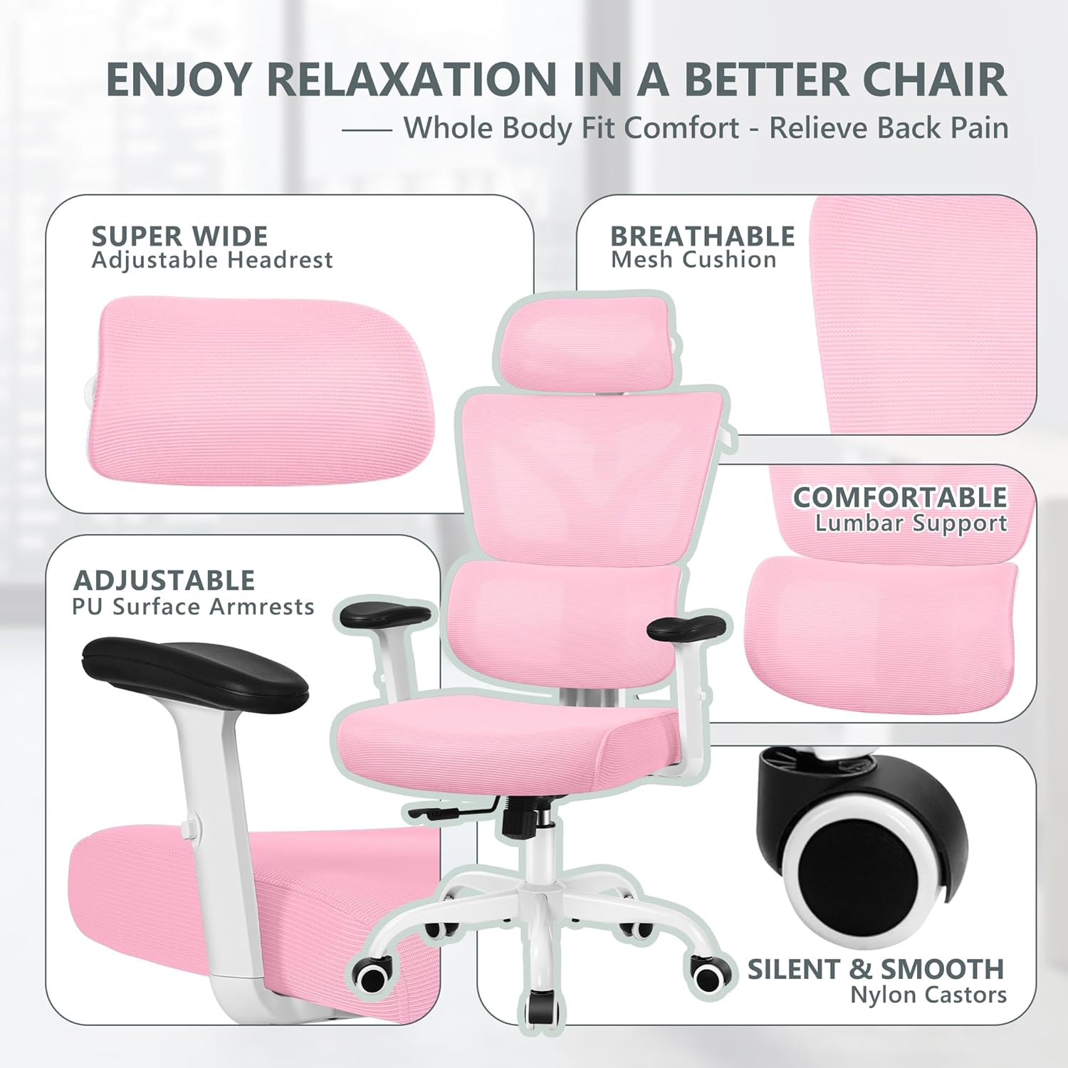 Winrise Silla de oficina, sillas ergonómicas de escritorio de oficina en  casa, silla de trabajo cómoda de malla transpirable, reposabrazos 2D