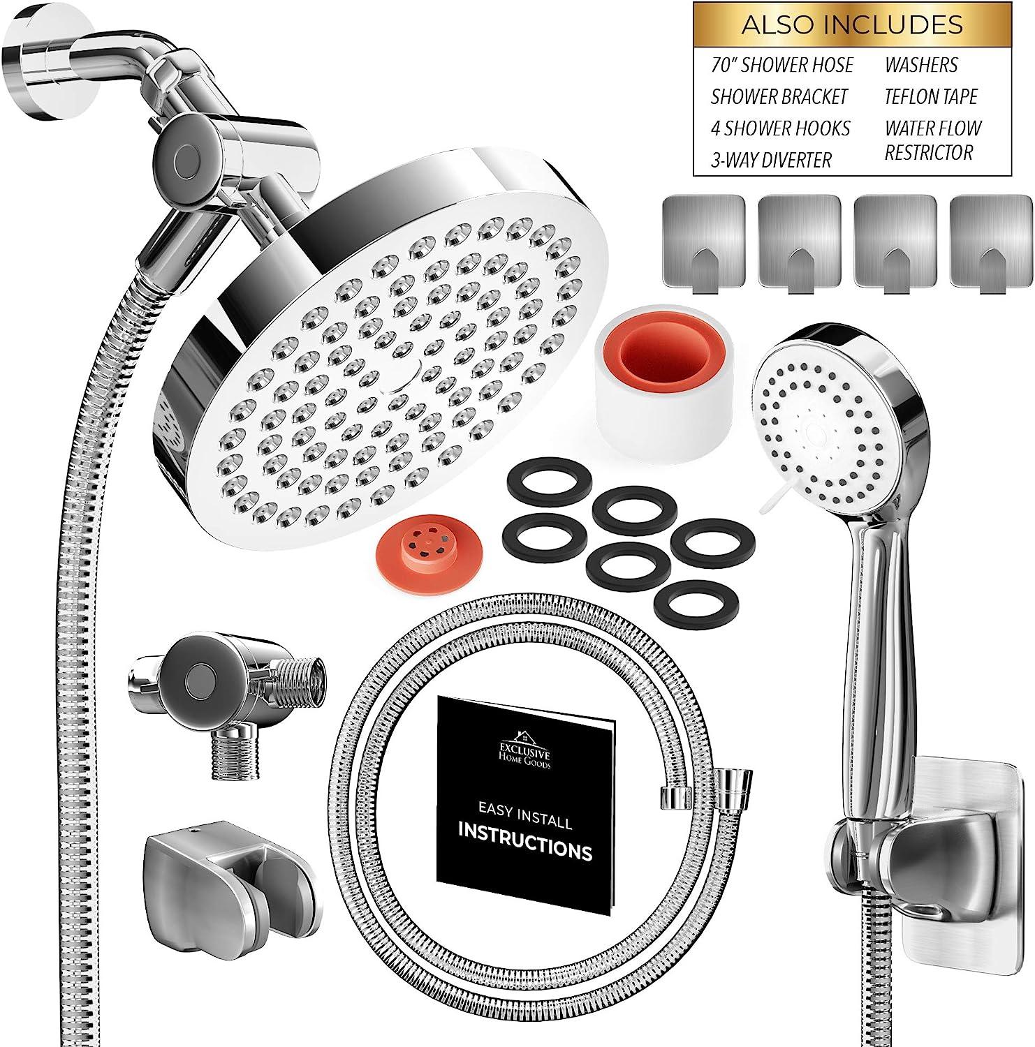 Cabezal de ducha Combo-WaterSong de fácil instalación, cabezal de ducha de  lluvia de 7 pulgadas, rociador de ducha de mano de 5 pulgadas con lavado