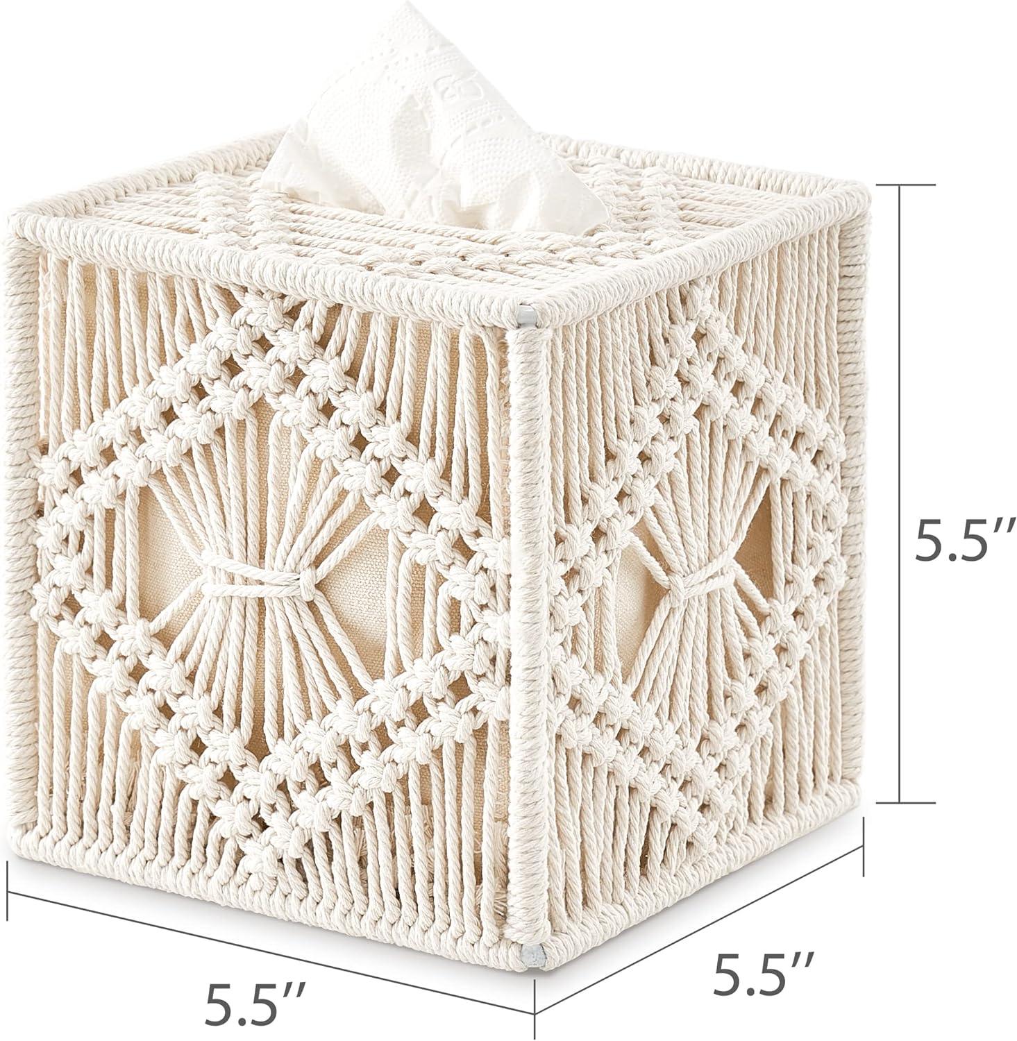 Funda de caja de pañuelos de macramé cuadrado con parte inferior abierta, - VIRTUAL MUEBLES