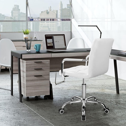 silla de oficina con respaldo medio de piel sintética, silla ejecutiva moderna,