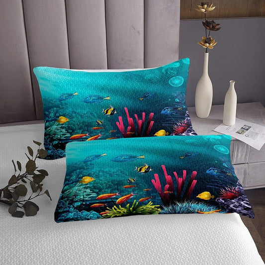 Underwater World Juego de ropa de cama 3D con diseño de tortuga marina y peces