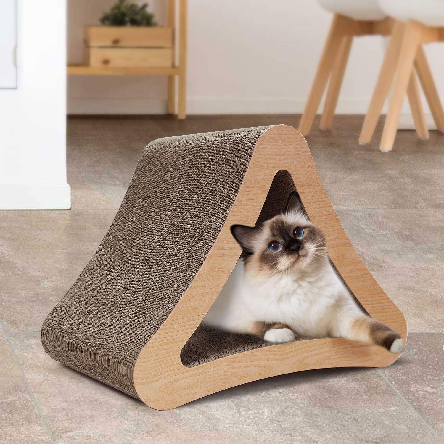 Cartón rascador de poste rascador de gato triangular de 3 lados, almohadillas