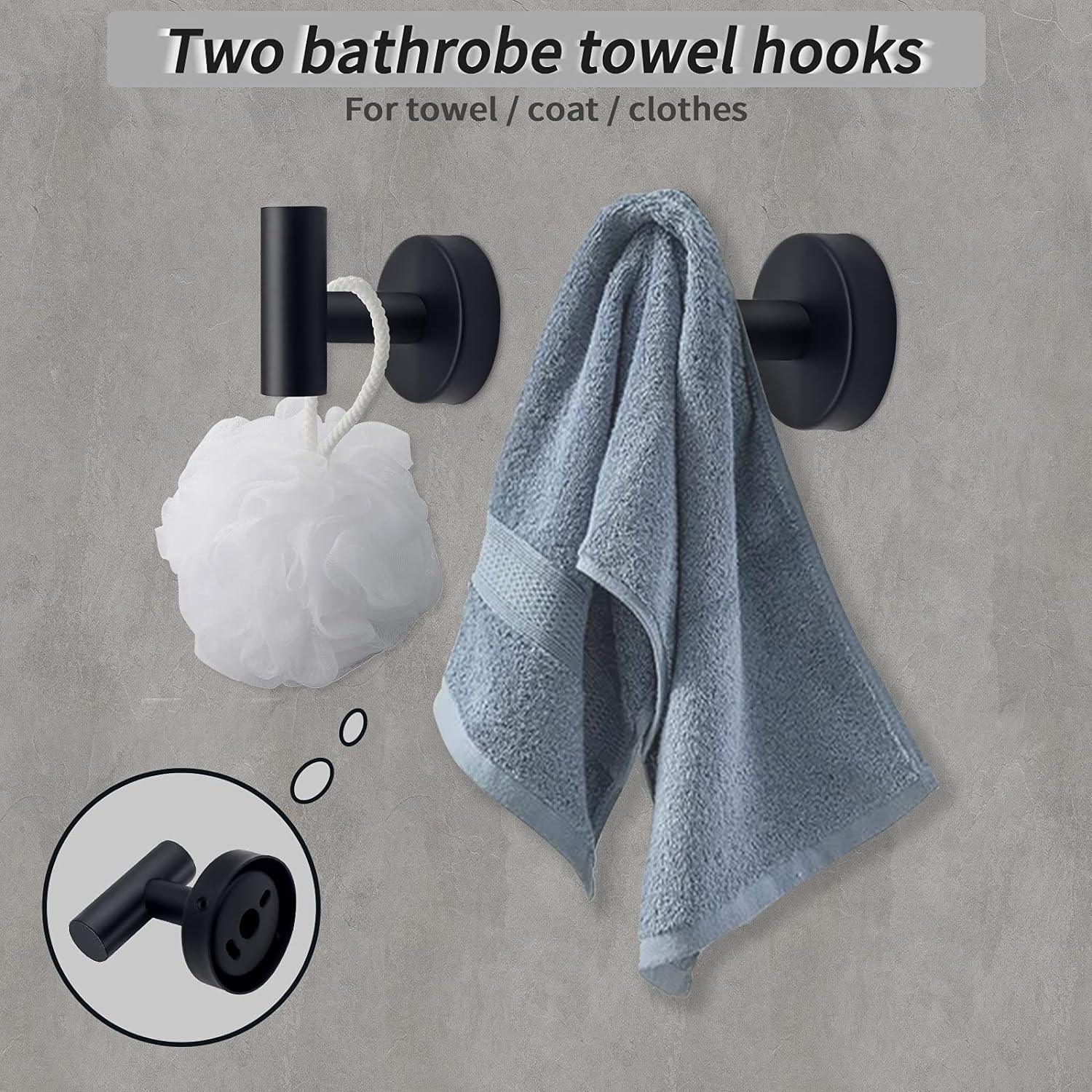 Juego de accesorios de baño negro, juego de 5 toalleros de baño, juego de  barra de toalla de 16 pulgadas montado en la pared, juego de toallero de