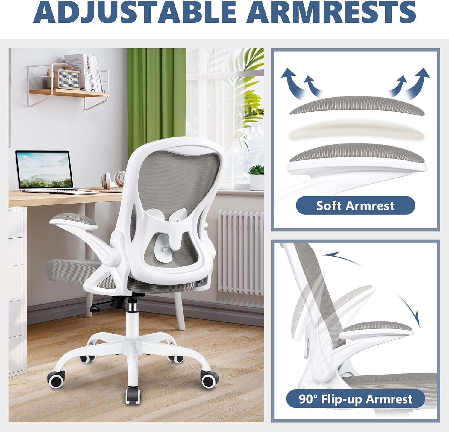 Winrise Silla de oficina, sillas ergonómicas de escritorio de oficina en  casa, malla transpirable, respaldo medio, cómoda silla de trabajo con