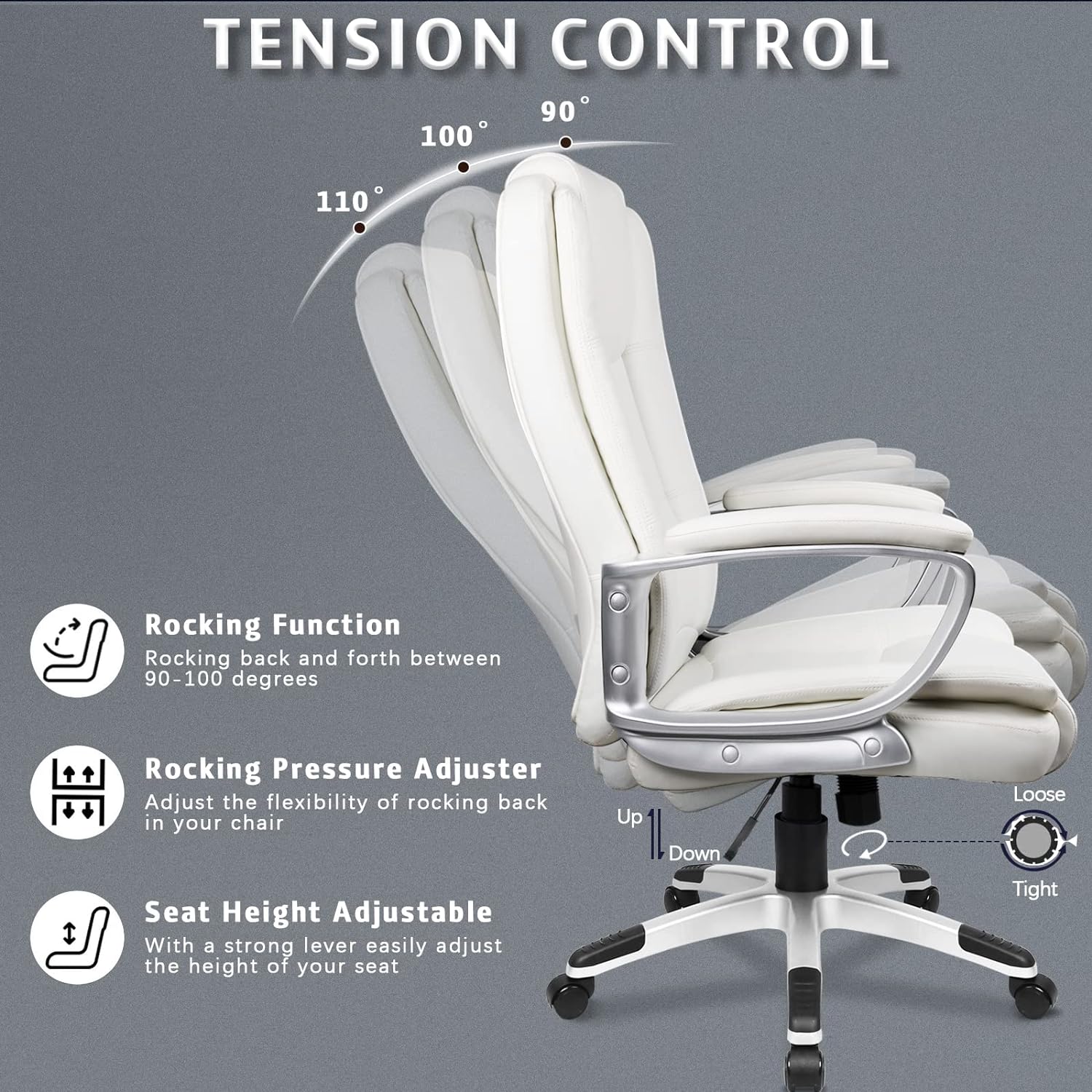 Silla de escritorio de oficina, silla ejecutiva gerencial grande y alta, silla