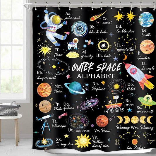 Cortina de ducha con alfabeto del espacio exterior para niños, diseño de - VIRTUAL MUEBLES