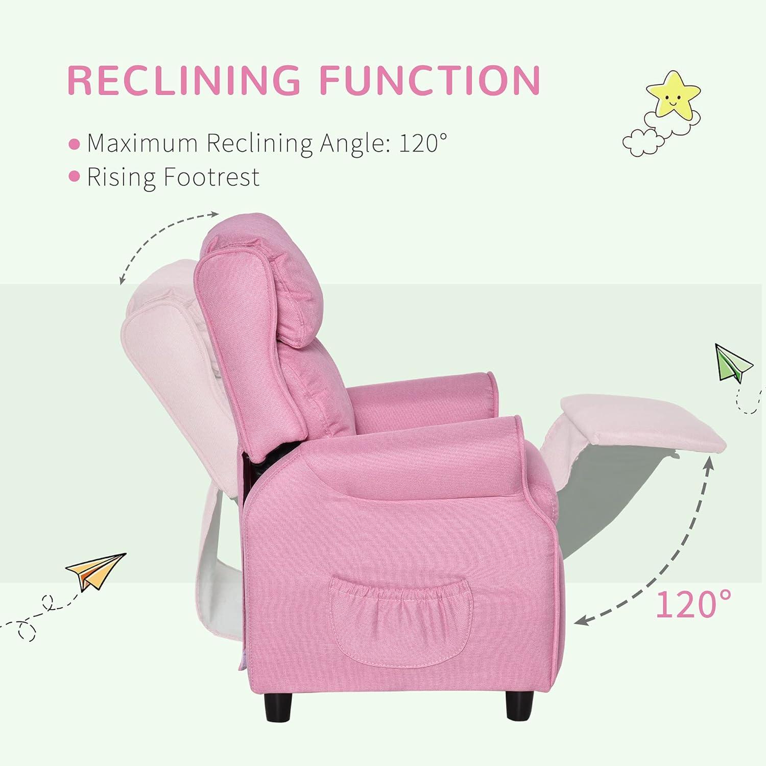 Silla reclinable para niños, sofá para niños, sillón individual ajustable en
