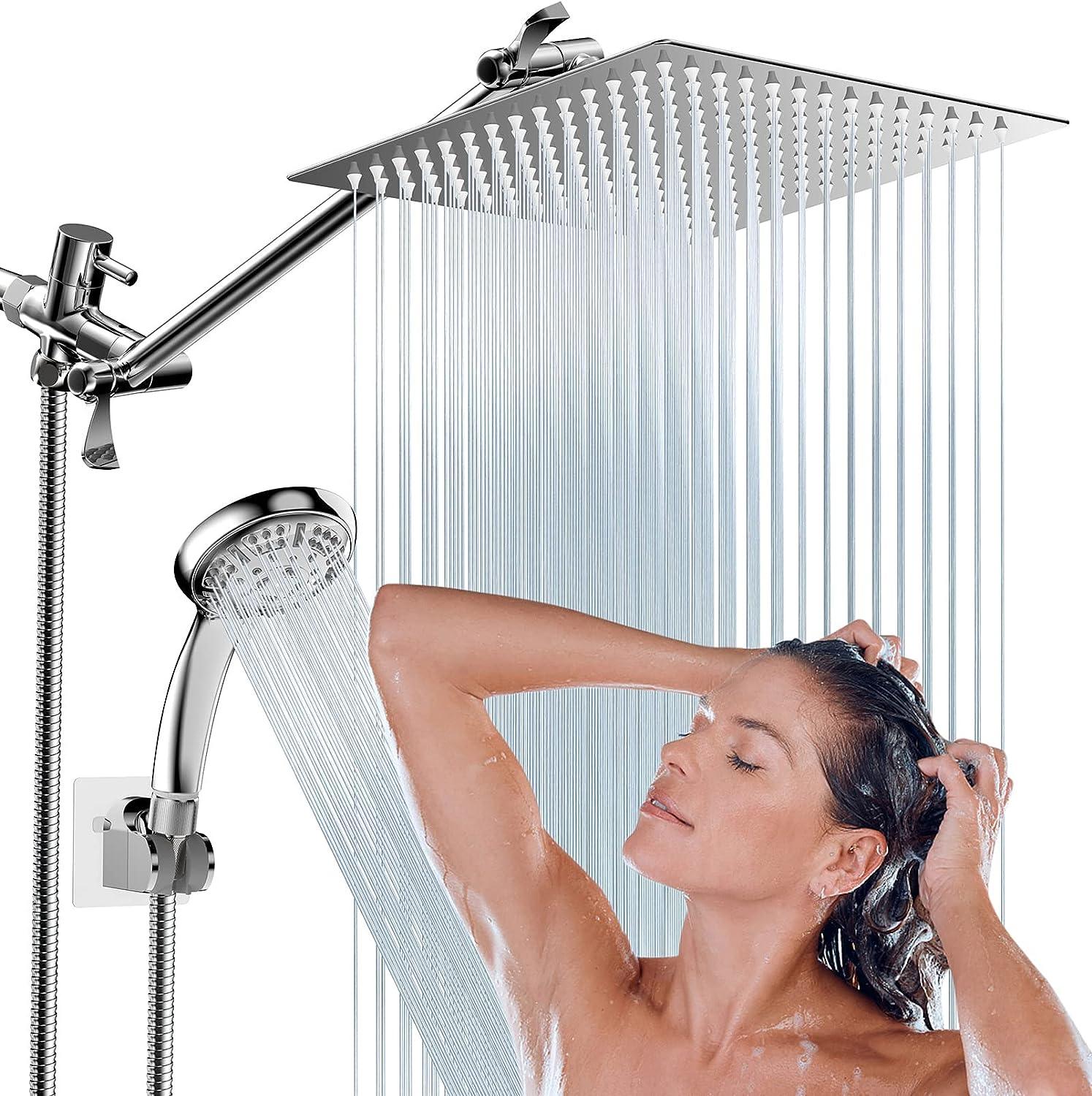 Cabezal de ducha con alta presión de mano, cobertura de cuerpo completo,  potente cabezal de ducha de lluvia extra de 60 pulgadas de largo y soporte  de