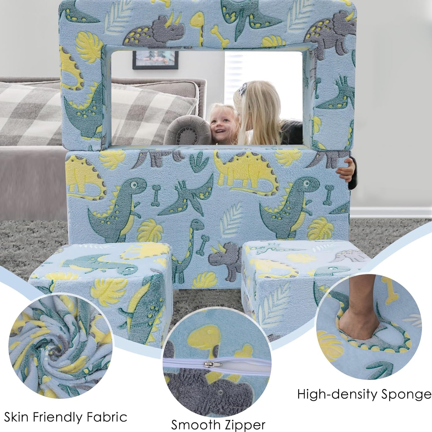 Sofá infantil para niños, sofá plegable de dinosaurio que brilla en la
