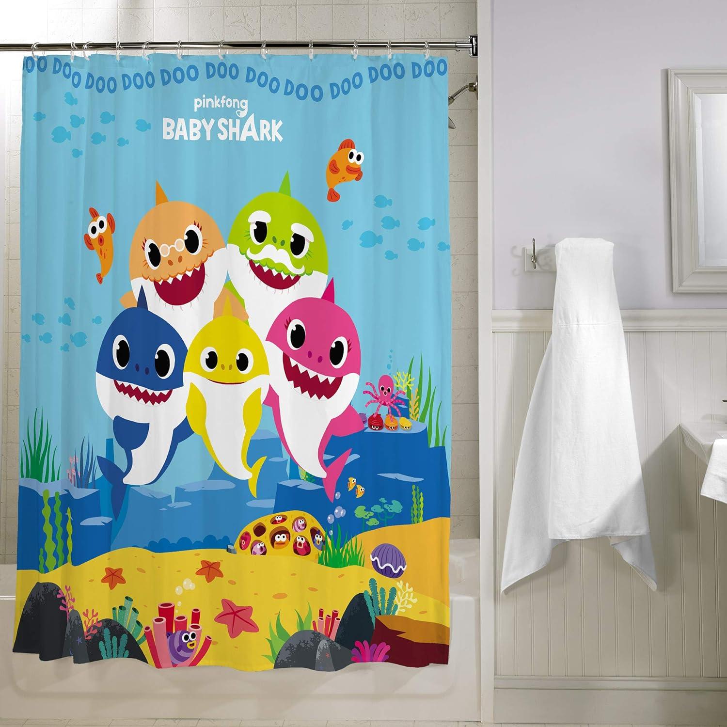 Cortina de ducha de tela decorativa para baño, 72 x 72 pulgadas, Baby Shark - VIRTUAL MUEBLES
