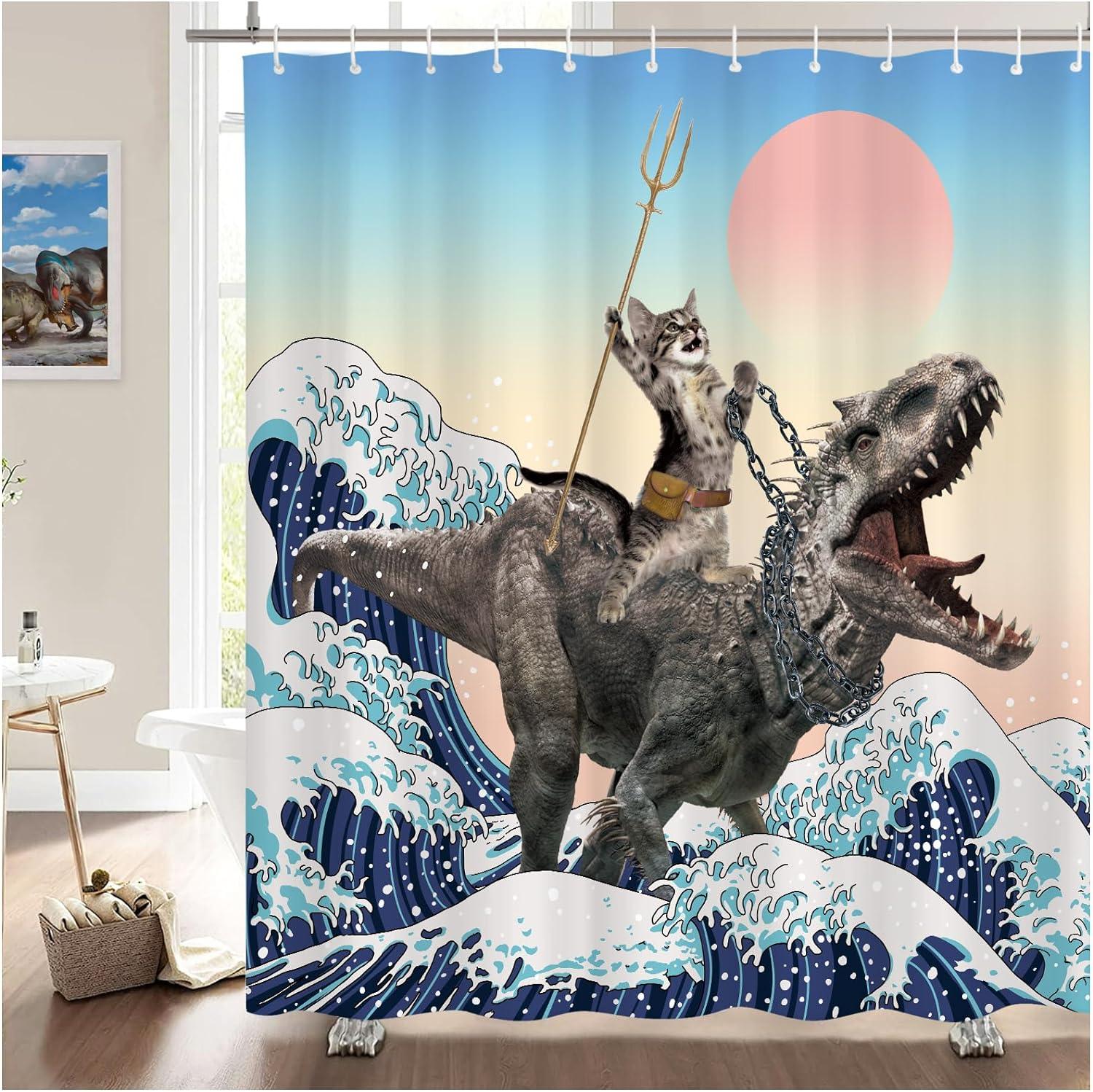 Divertida cortina de ducha con diseño de dinosaurio, decoración de