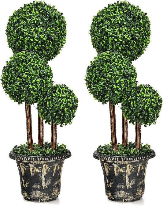 Árbol topiario artificial de boj de 3 pies, paquete de 2 plantas de vegetación - VIRTUAL MUEBLES