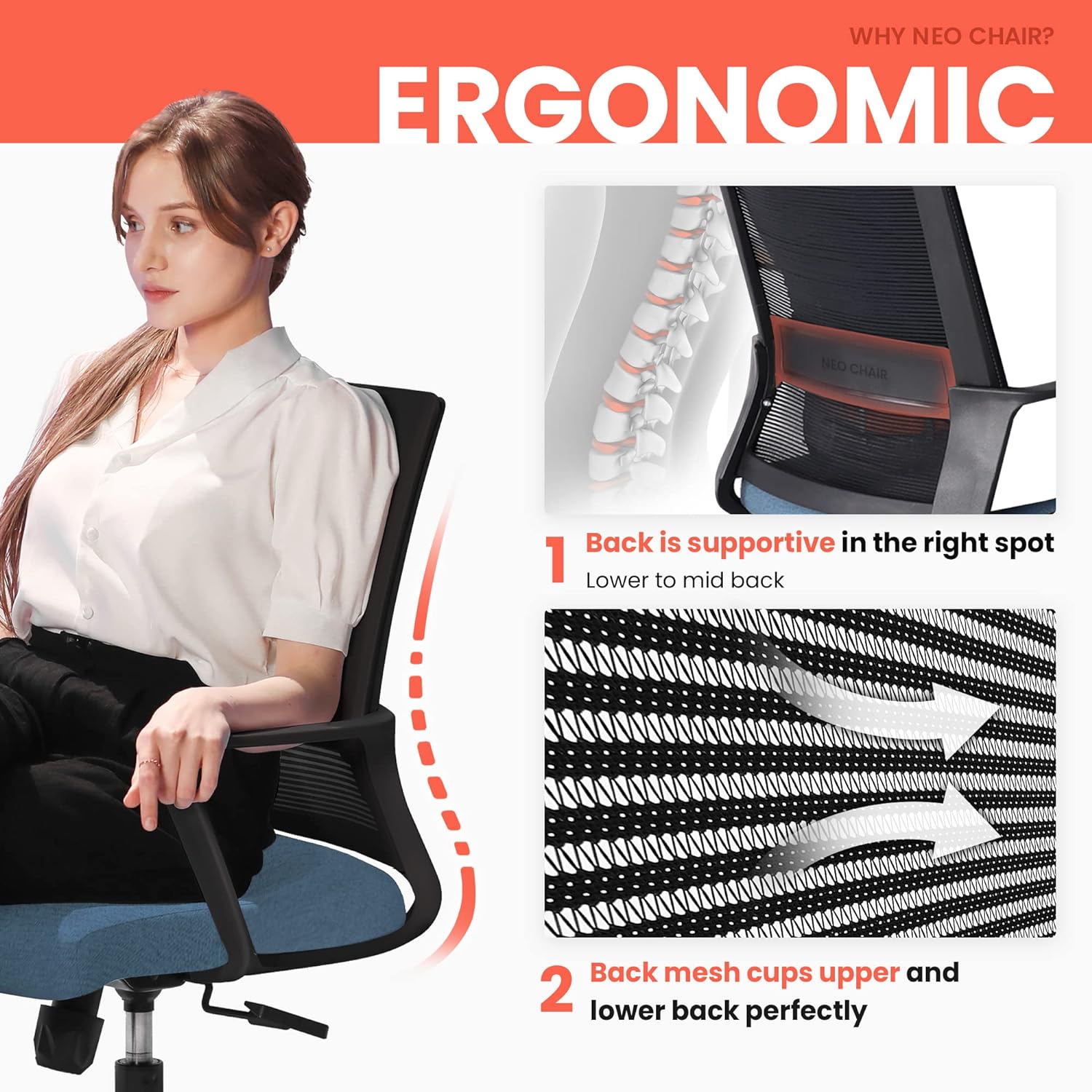 Silla ergonómica de escritorio de oficina giratoria de malla transpira -  VIRTUAL MUEBLES