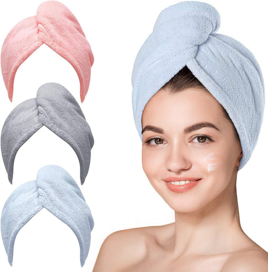 Toalla de pelo de microfibra, 3 paquetes de turbantes para cabello mojado, - VIRTUAL MUEBLES