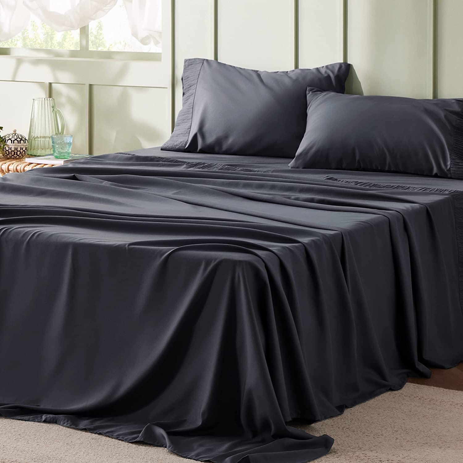 Bedsure Juego de sábanas para cama de tamaño Full, de color gris, suave juego