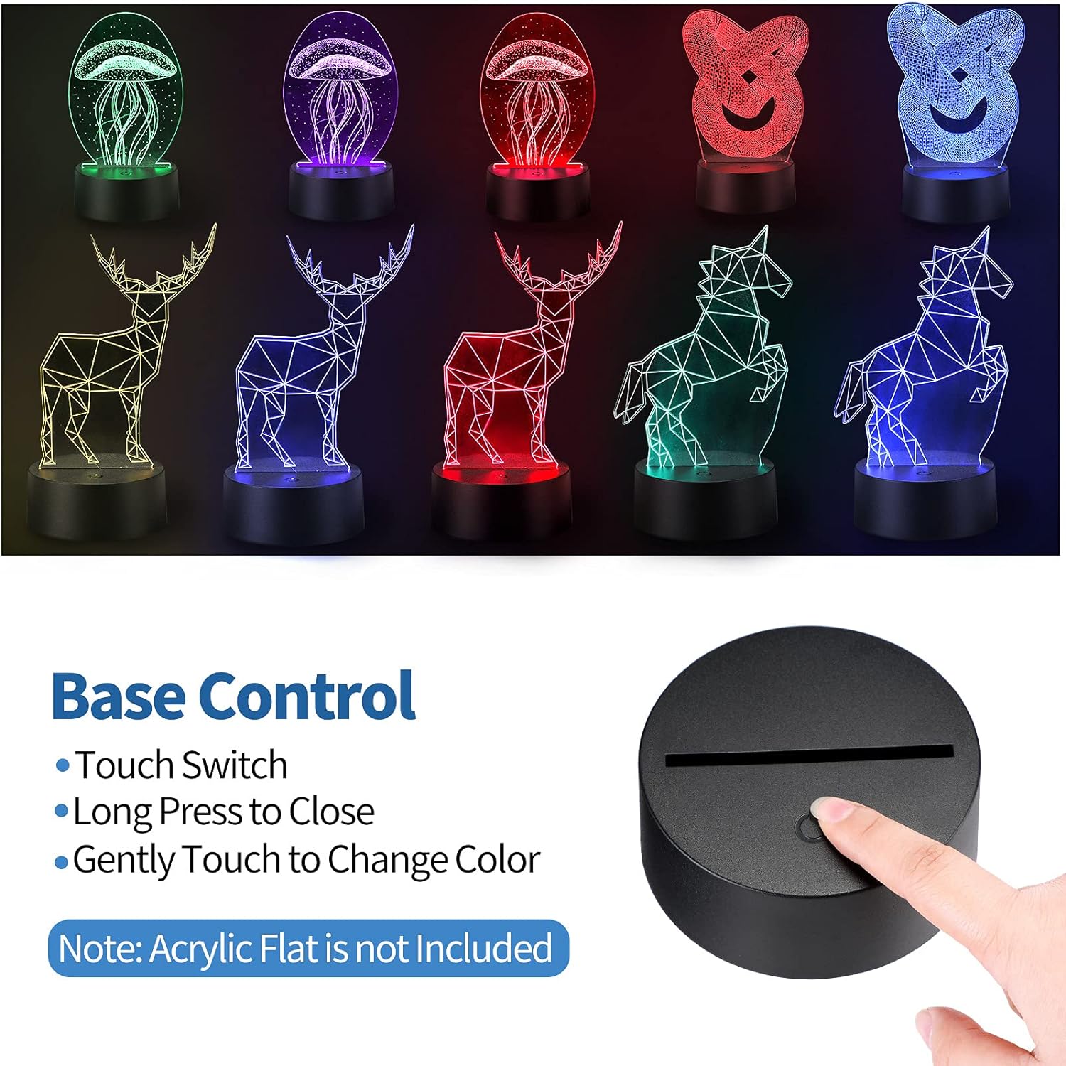 Paquete de 35 bases de luz LED 3D de 16 colores, base de lámpara LED de