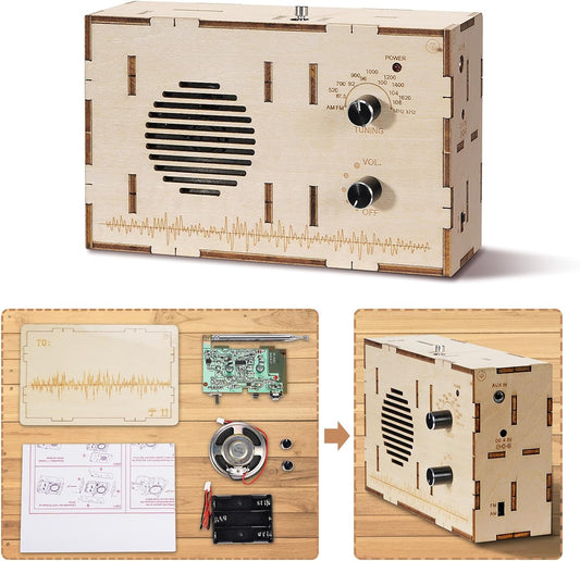 Kit de radio AM FM de madera, adecuado para niños y adultos, 100% montado a