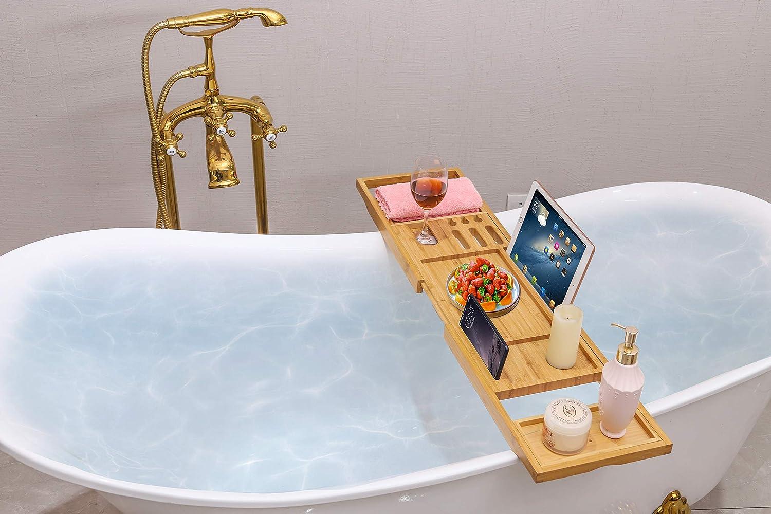 Bandeja de bañera, bandeja de baño de lujo de bambú expandible para ba -  VIRTUAL MUEBLES
