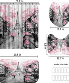 Juego de 4 cortinas de ducha de la Torre Eiffel de París, color rosa, con - VIRTUAL MUEBLES