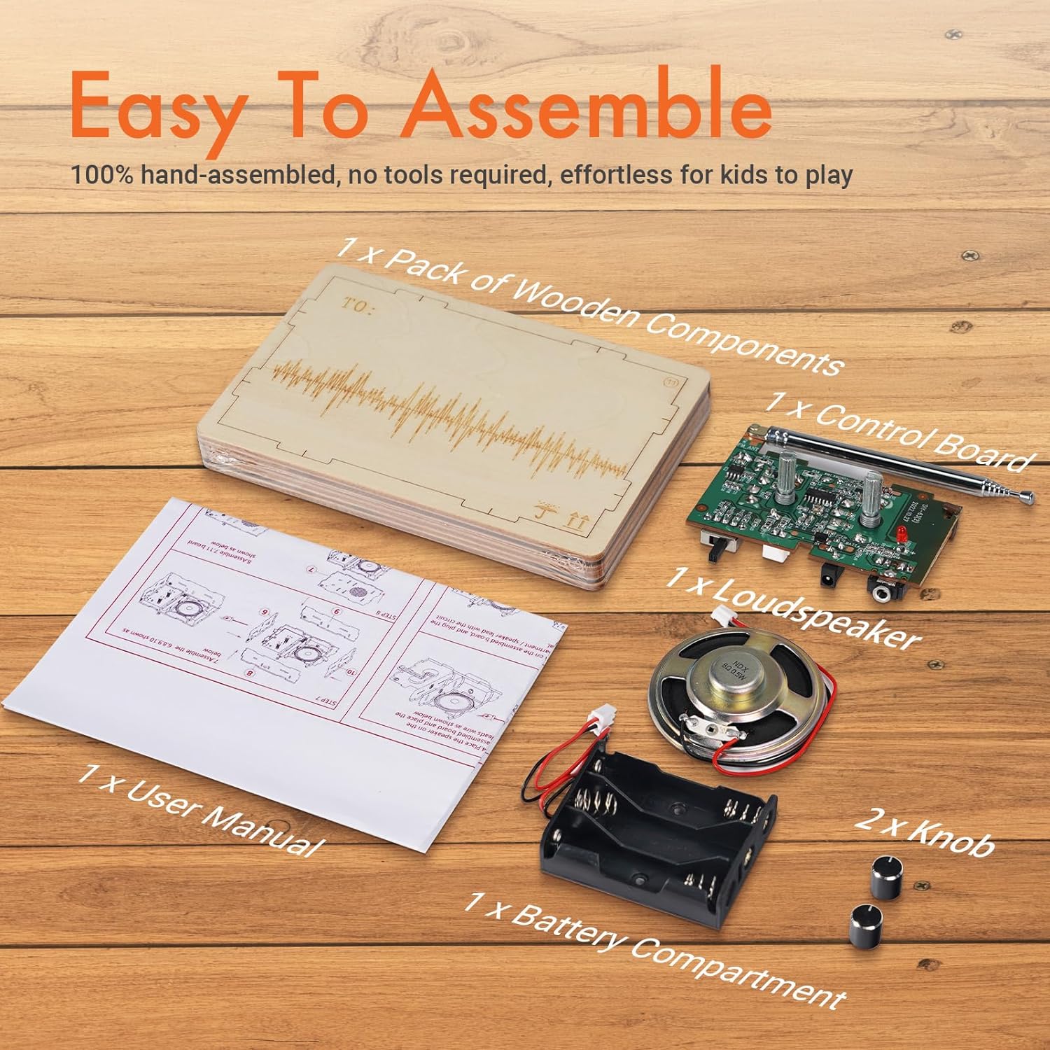 Kit de radio AM FM de madera, adecuado para niños y adultos, 100% montado a
