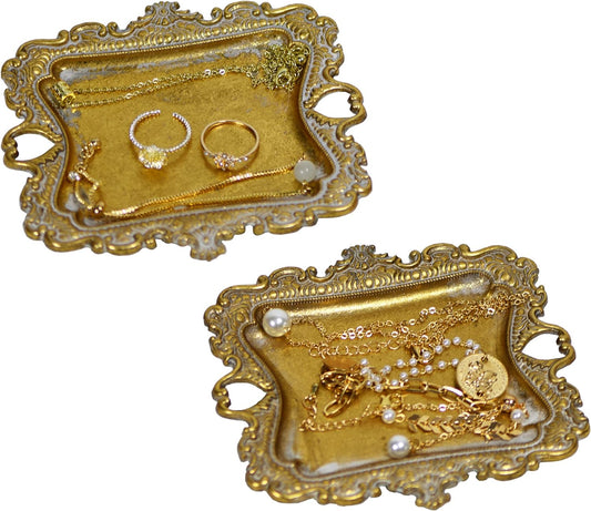 Funly Bandeja de joyería vintage pequeña para baratijas, soporte para anillos