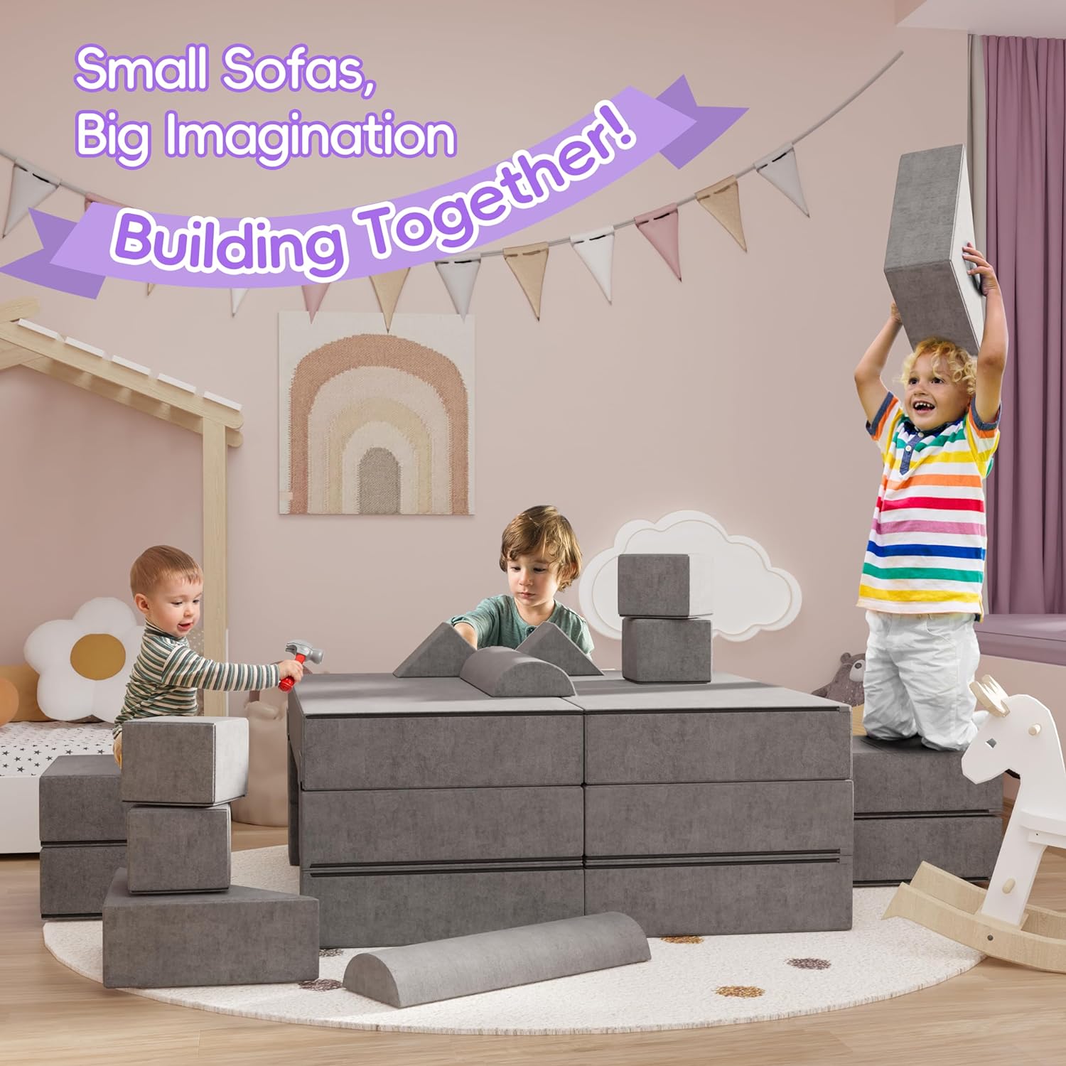 Sofá infantil para niños, 10 piezas, sofá modular para niños, sofá plegable con