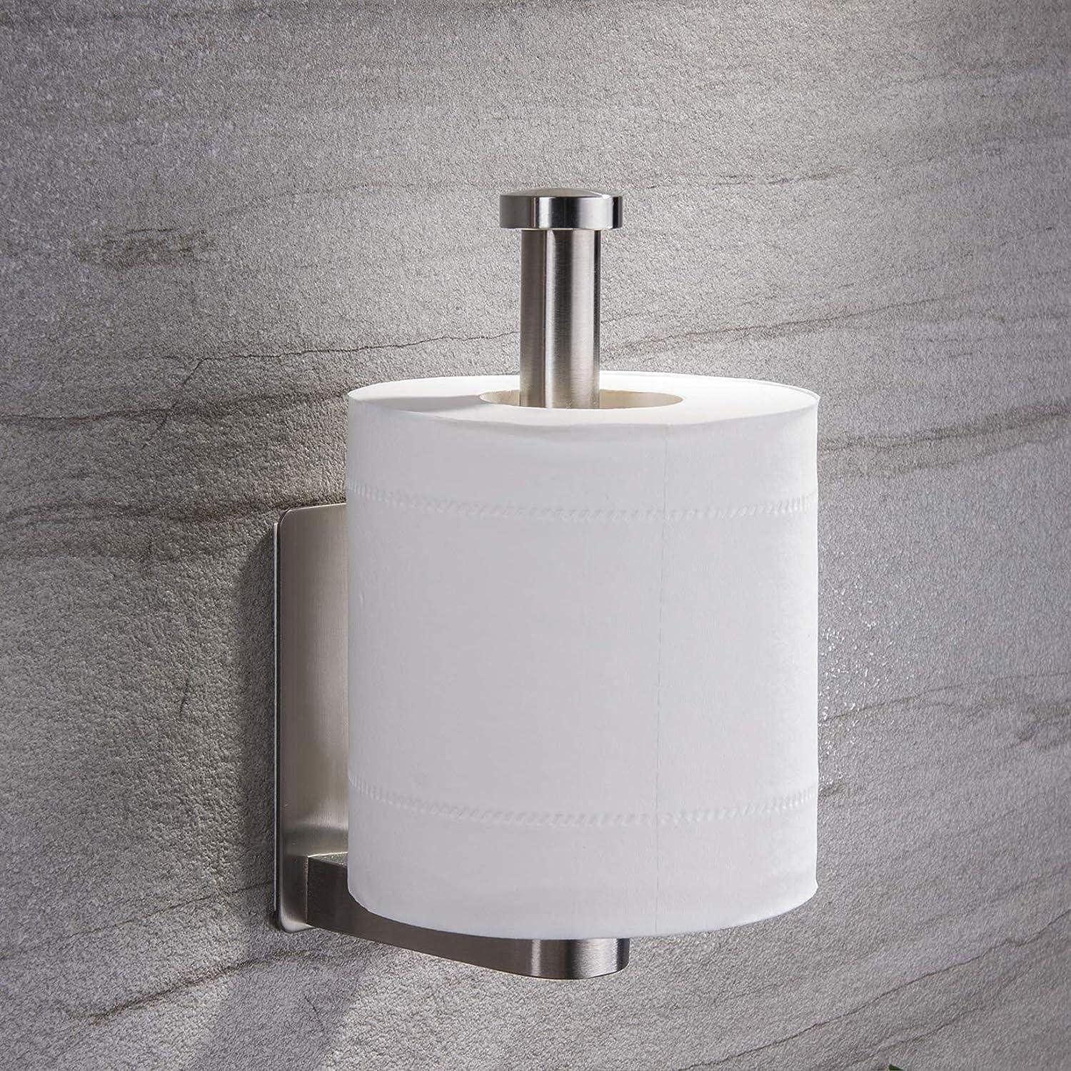 Soporte para papel higiénico con estante de madera, soporte adhesivo para  papel higiénico de montaje en pared, soporte para rollo de papel higiénico