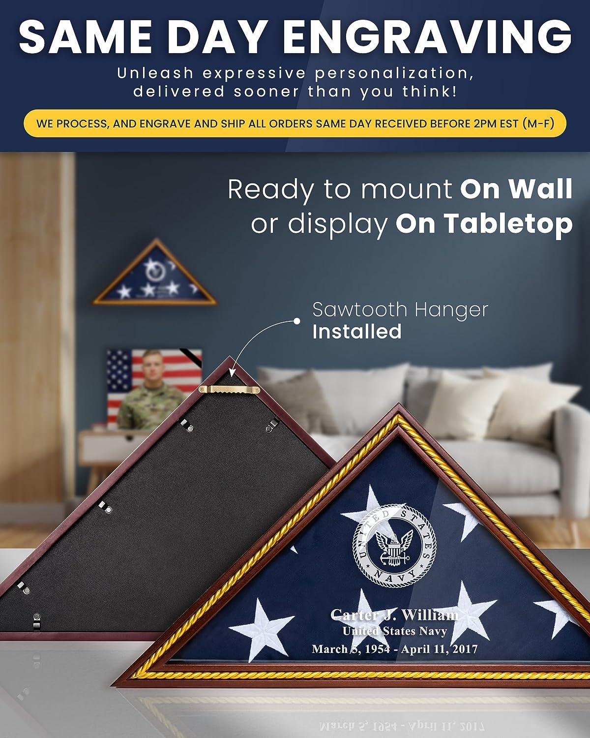Caja de bandera personalizada para bandera de veterano estadounidense de  9.5 x 5 pies, vitrina para bandera de entierro montada en la pared, vitrina